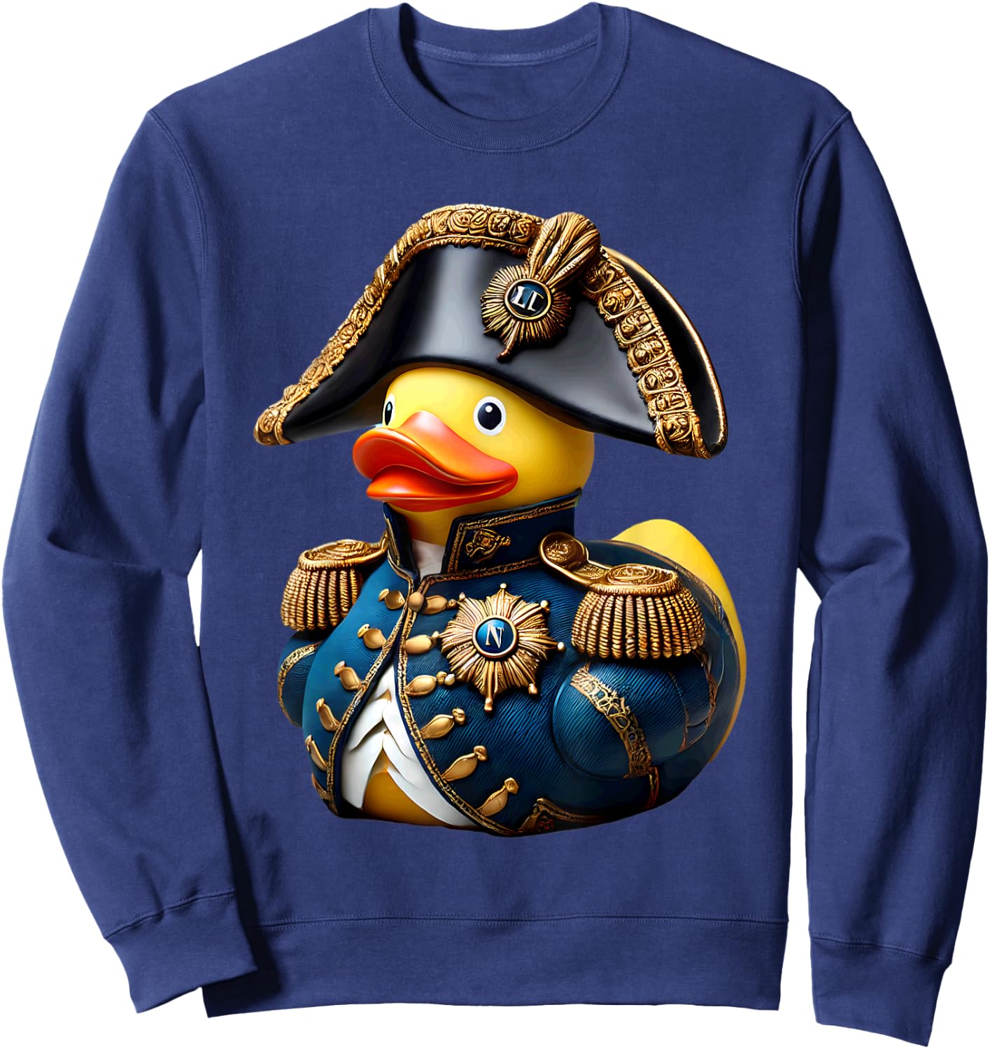 Blue Cartoon Halloween Funny Rubber Duck Dressed as Napoleon Bonaparte Short Sleeve Small Sweatshirt - Sweatshirt | Navy