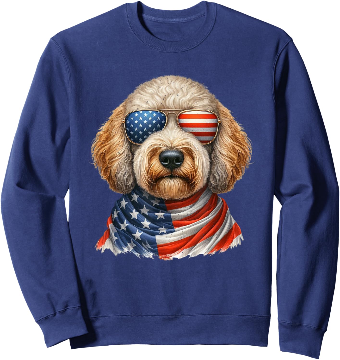 Labradoodle American Flag 4th Of July Patriotic Dog Lover Sweatshirt - Sweatshirt | Navy