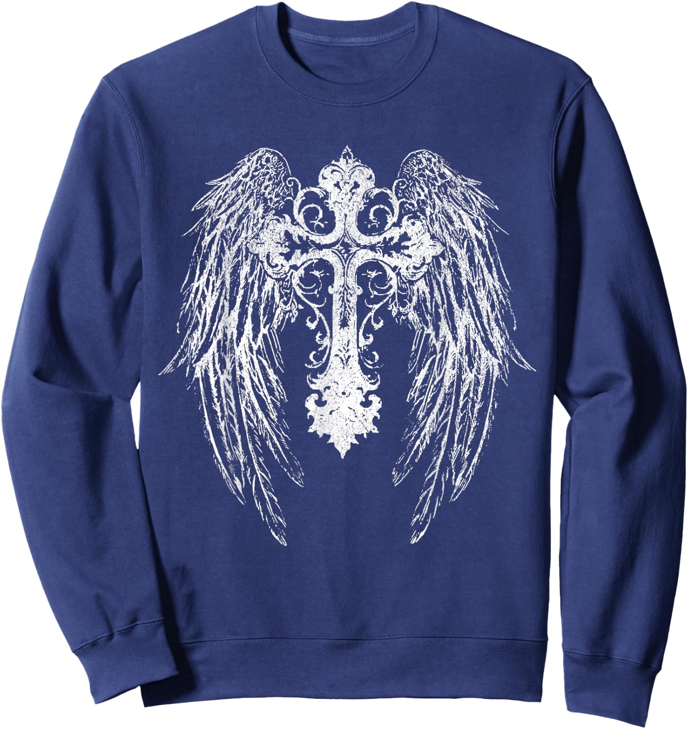 Cyber Siligism Y2K Angel Wings Cross Sweatshirt - Sweatshirt | Navy