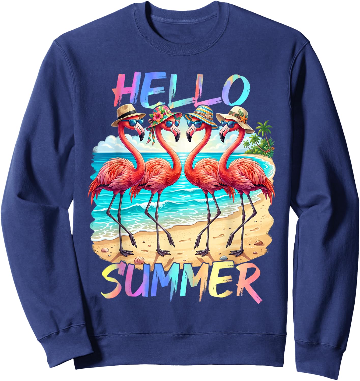 Hello Summer Flamingo Summer Vacation Family Matching Sweatshirt - Sweatshirt | Navy