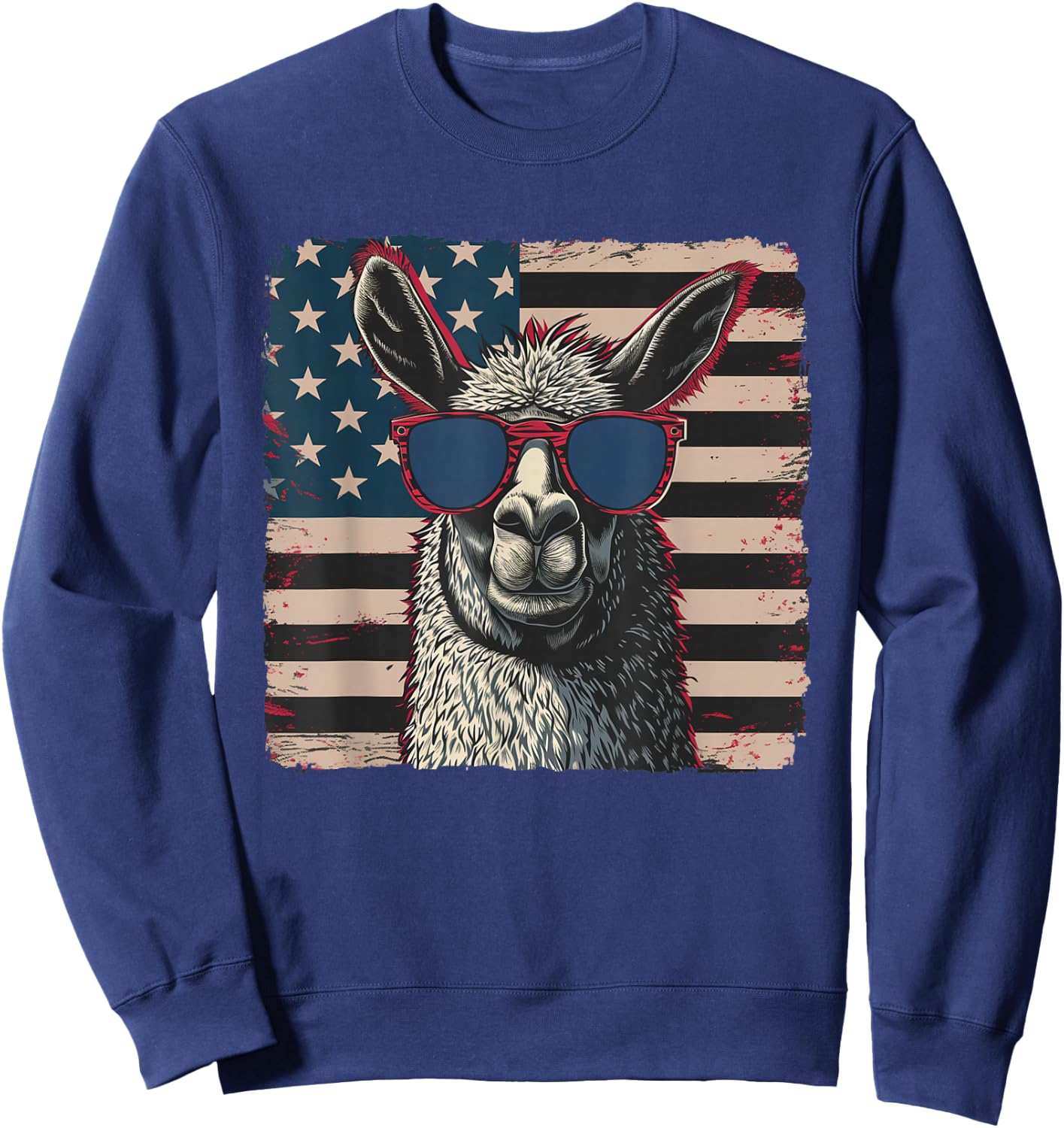USA Flag Patriotic Llama Shirt Fourth of July Men Women Kids Sweatshirt - Sweatshirt | Navy