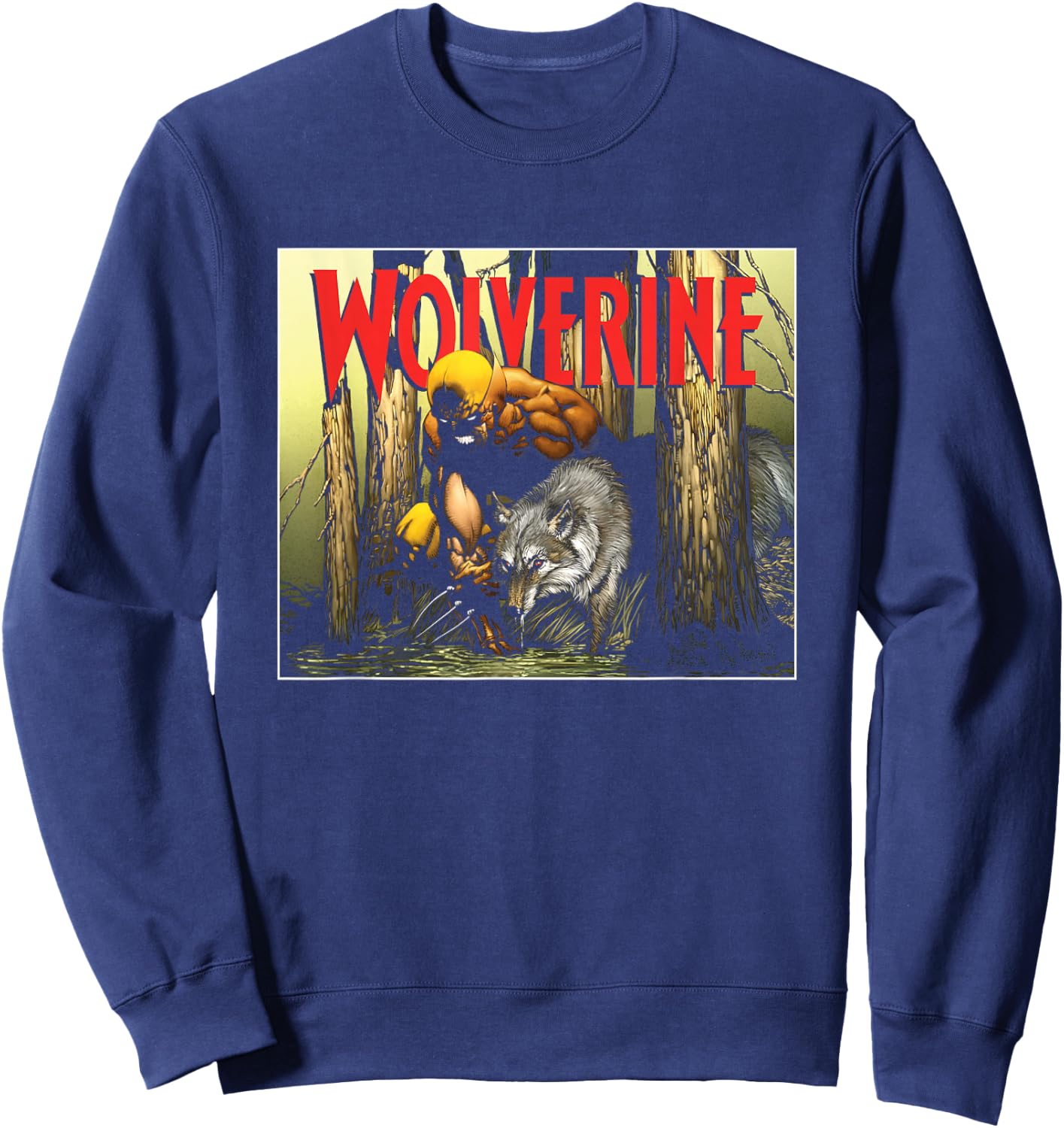 Marvel X-Men Wolverine Two Wolves Front Retro Big Poster Sweatshirt - Sweatshirt | Navy
