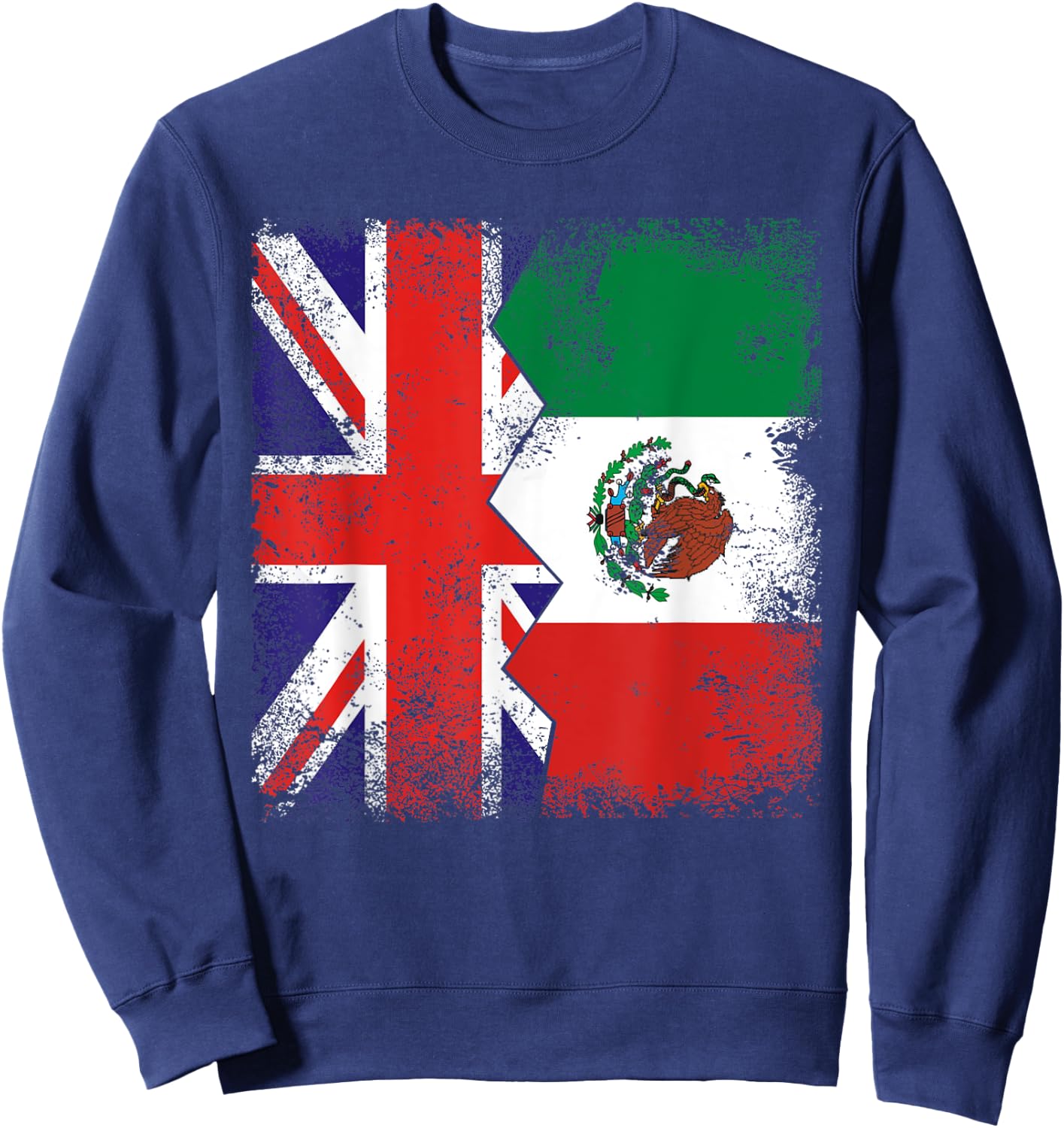 Mexican Roots | Half British Flags | UK Mexico Vintage Sweatshirt - Sweatshirt | Navy