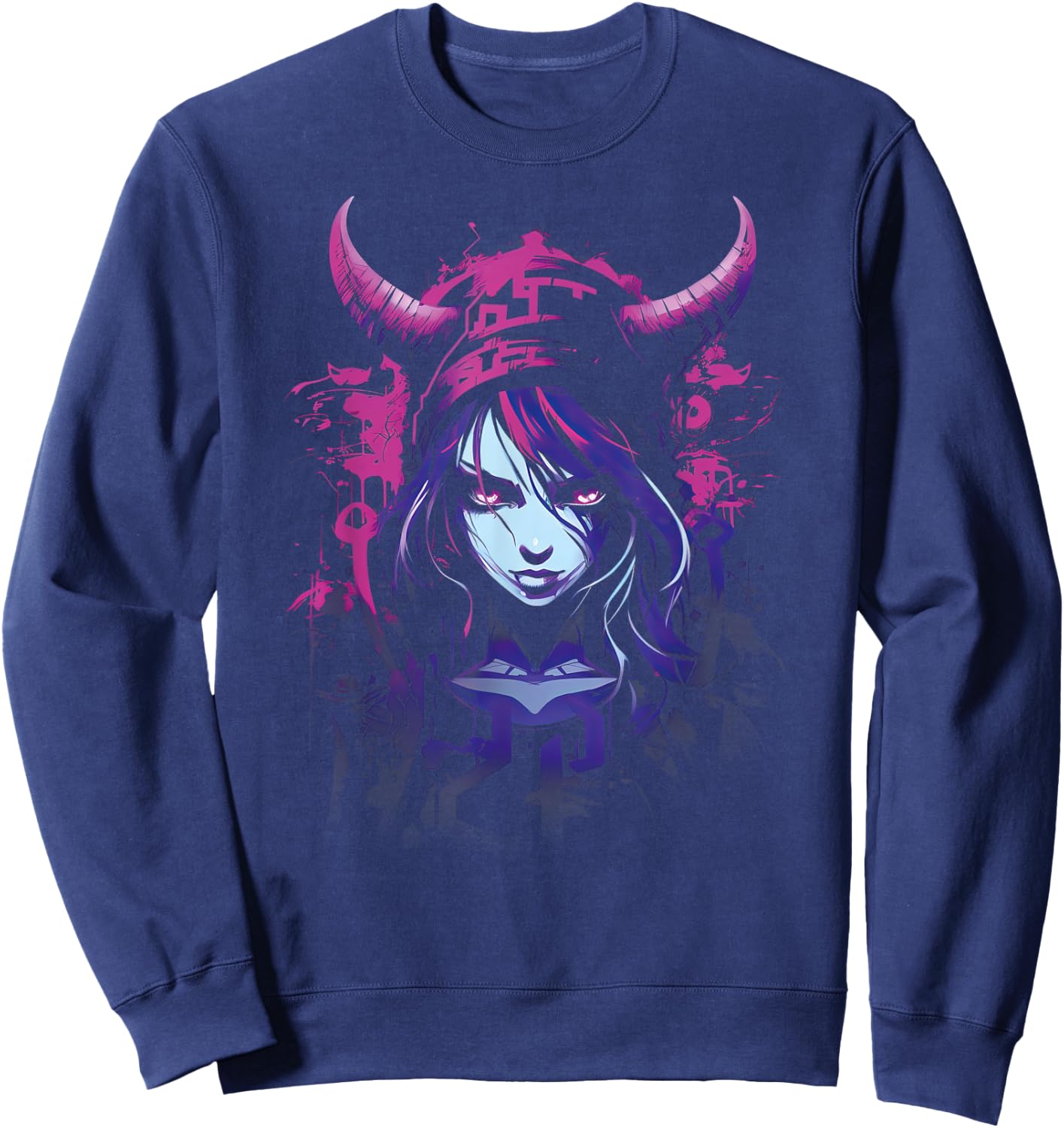 Anime Goth Girl Aesthetic Dark Pastel Angular Manga Sweatshirt - Sweatshirt | Navy