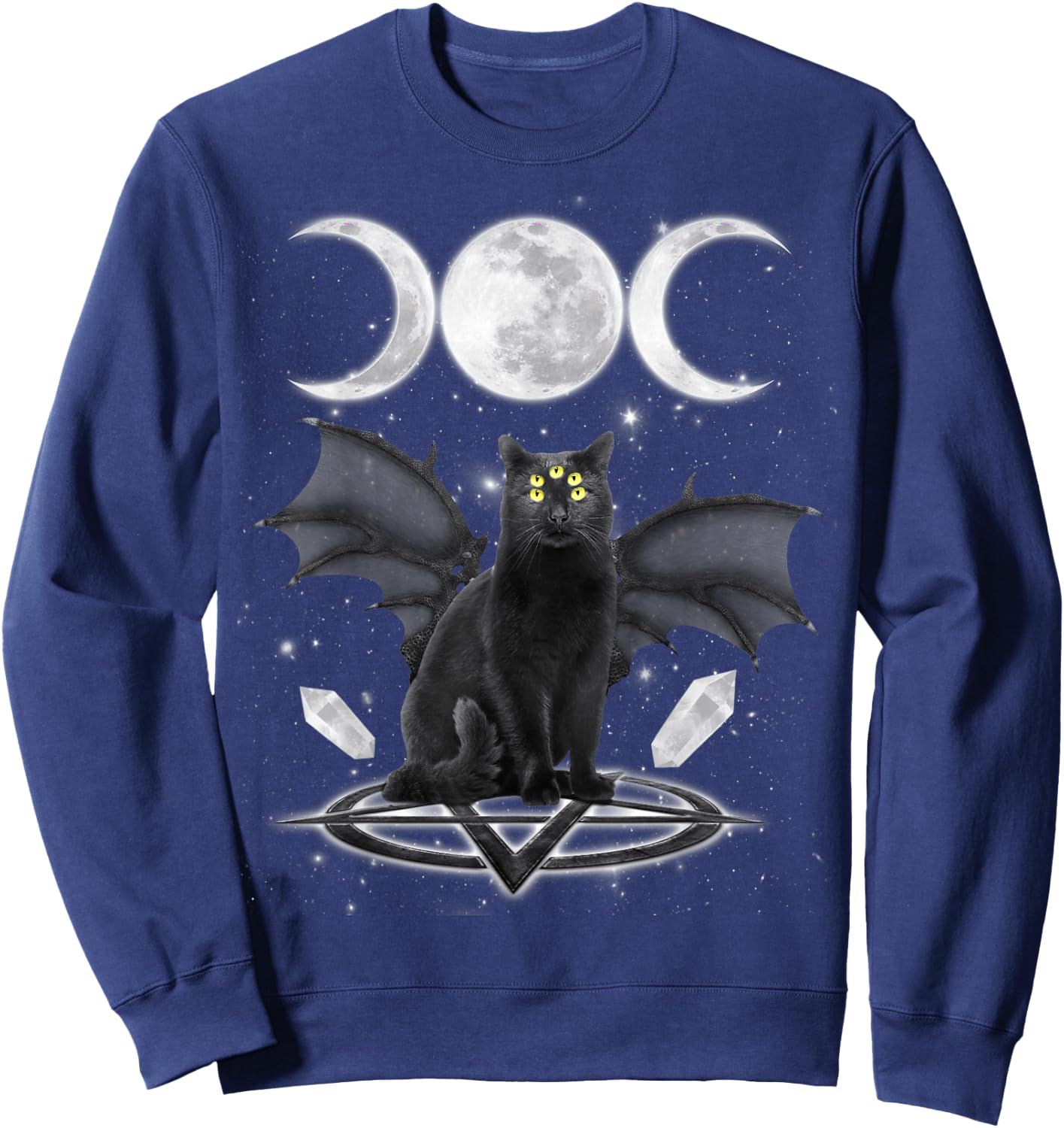 Triple Moon Witch Cat Wicca Wiccan Pagan Symbol Halloween Women Kids Sweatshirt - Sweatshirt | Navy