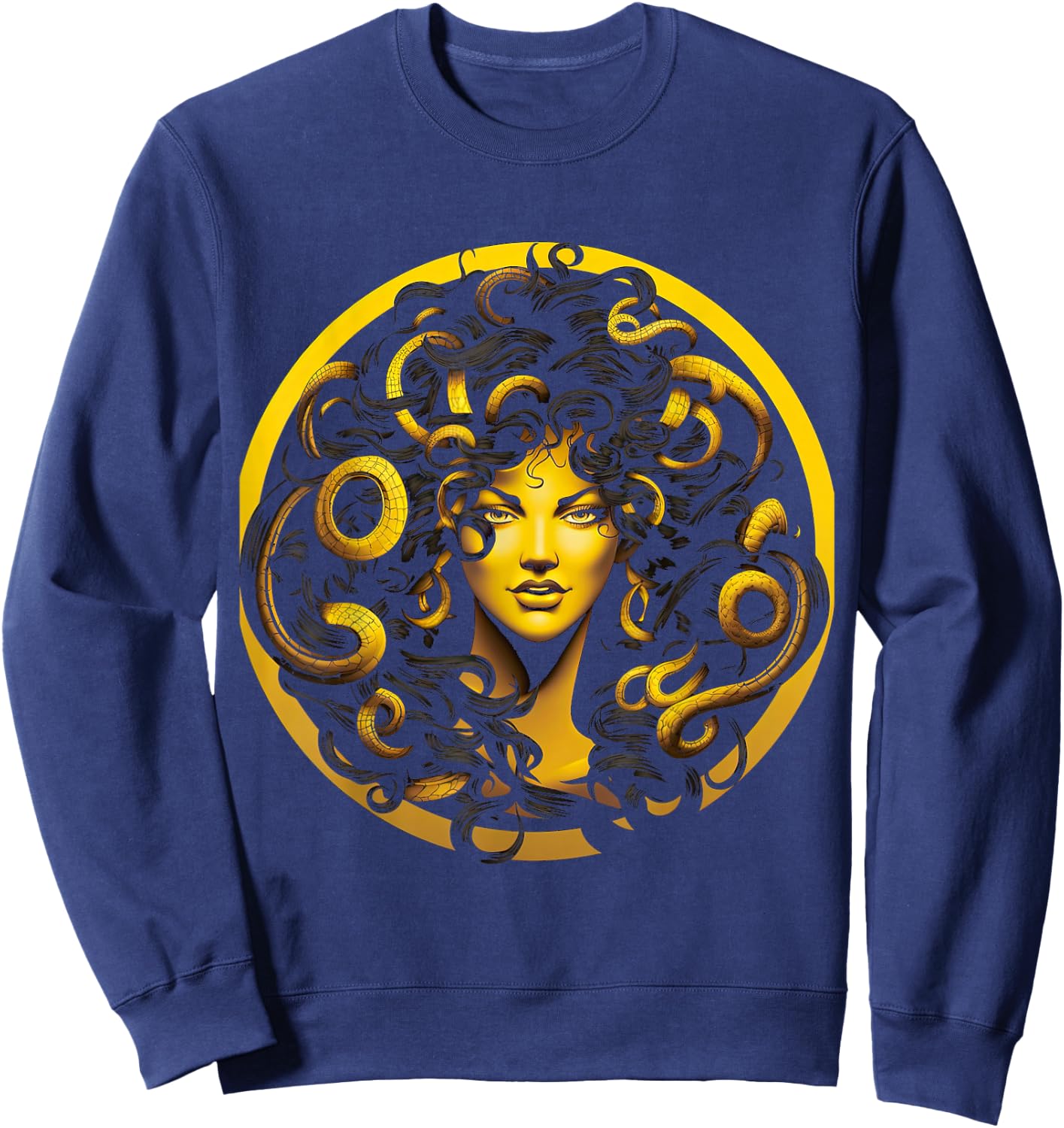 Yellow Medusa Head Greek Mythology Ancient Snake Sweatshirt - Sweatshirt | Navy