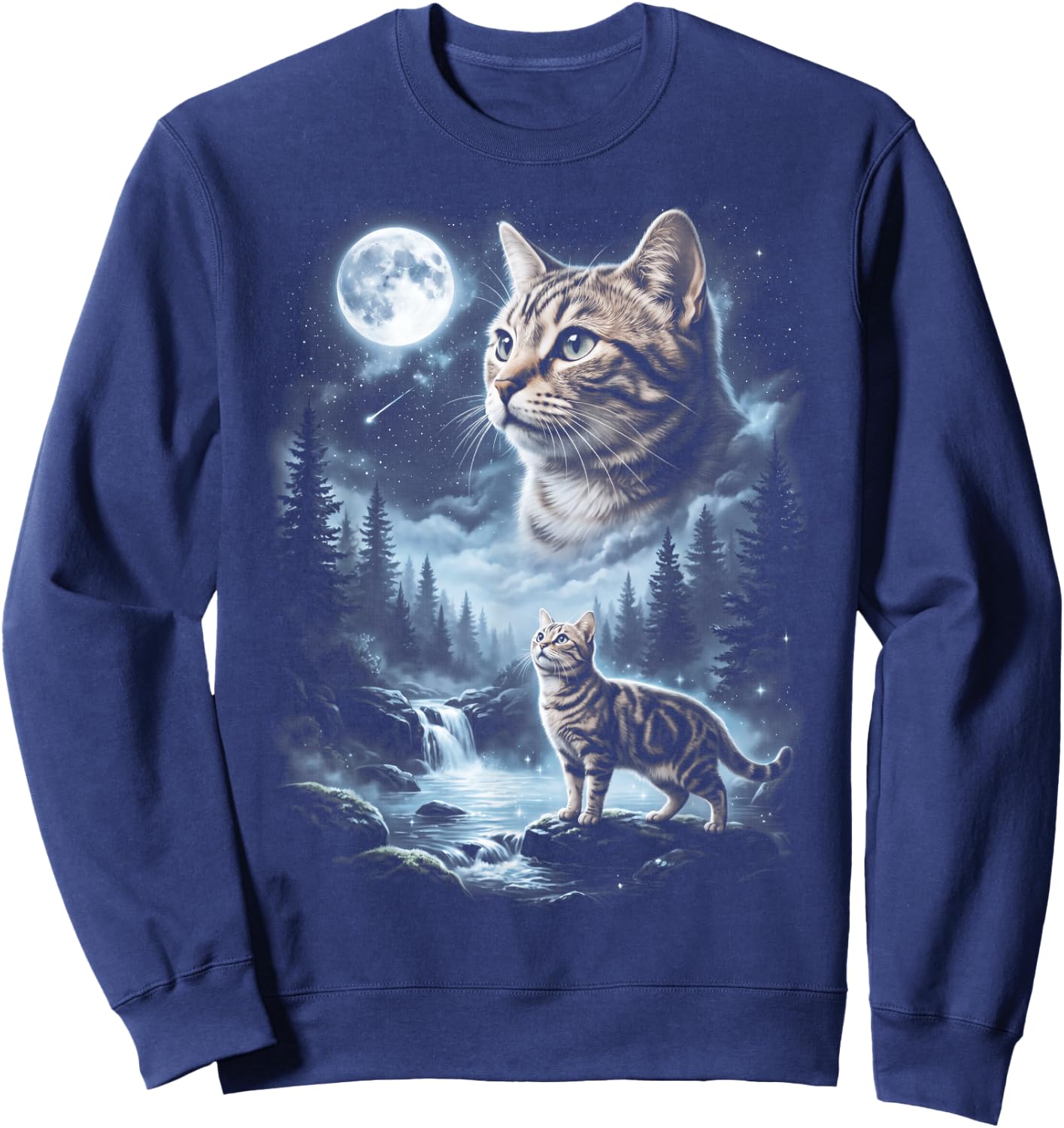 American Shorthair cat Howling at Moon 90's Retro Sweatshirt - Sweatshirt | Navy