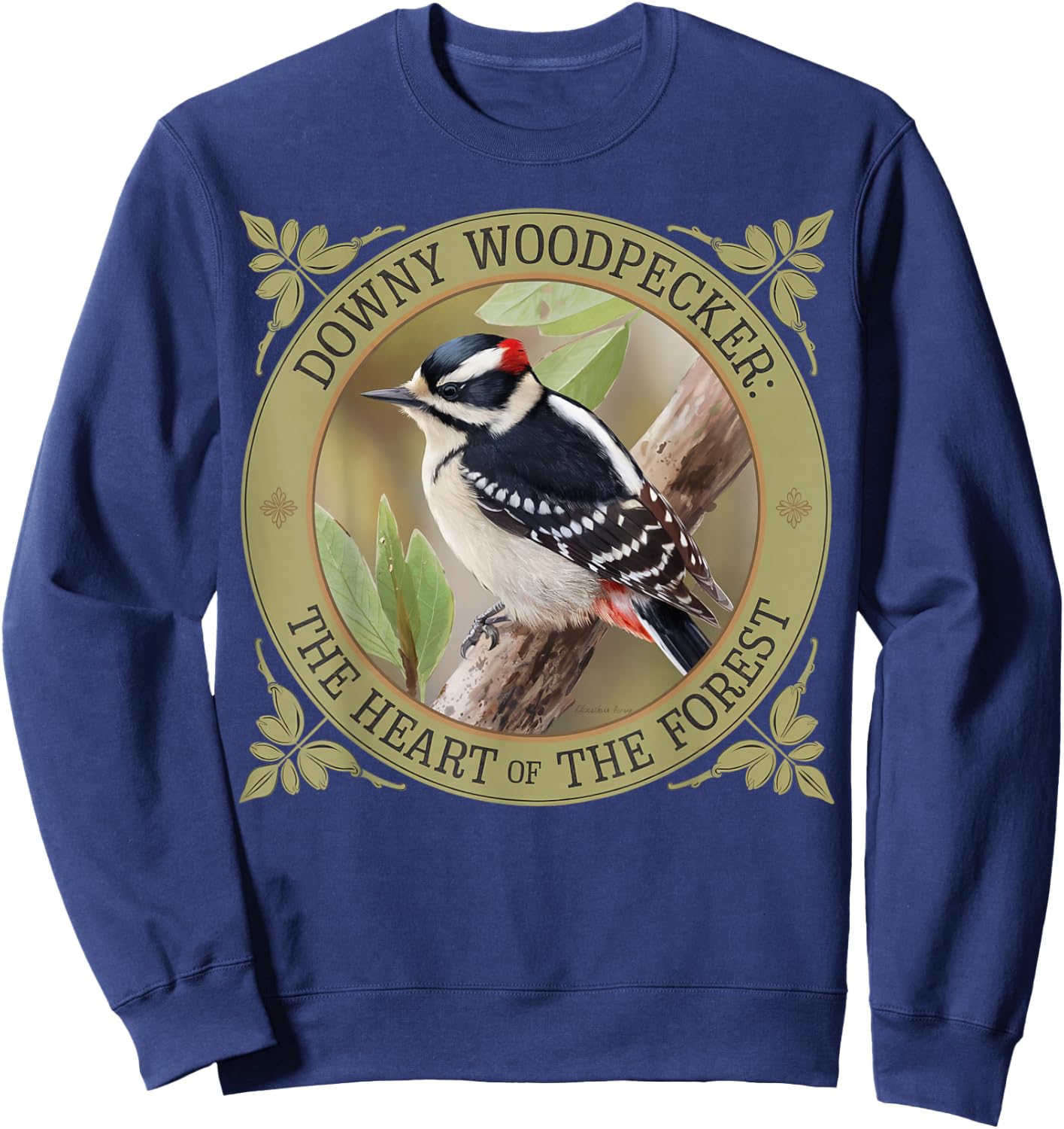 Downy Woodpecker – Nature Lover’s Bird Design Sweatshirt - Sweatshirt | Navy