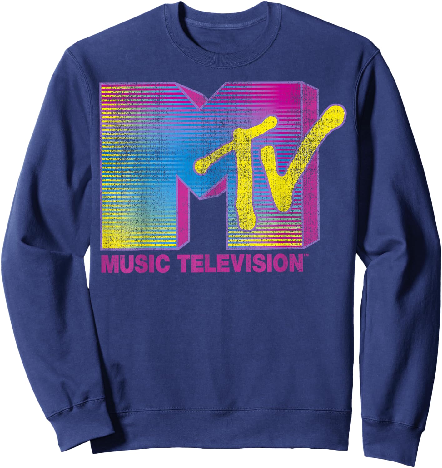 MTV Distressed Fluorescent Gradient Logo Classic Fit - Black, Adult Sweatshirt - Sweatshirt | Navy