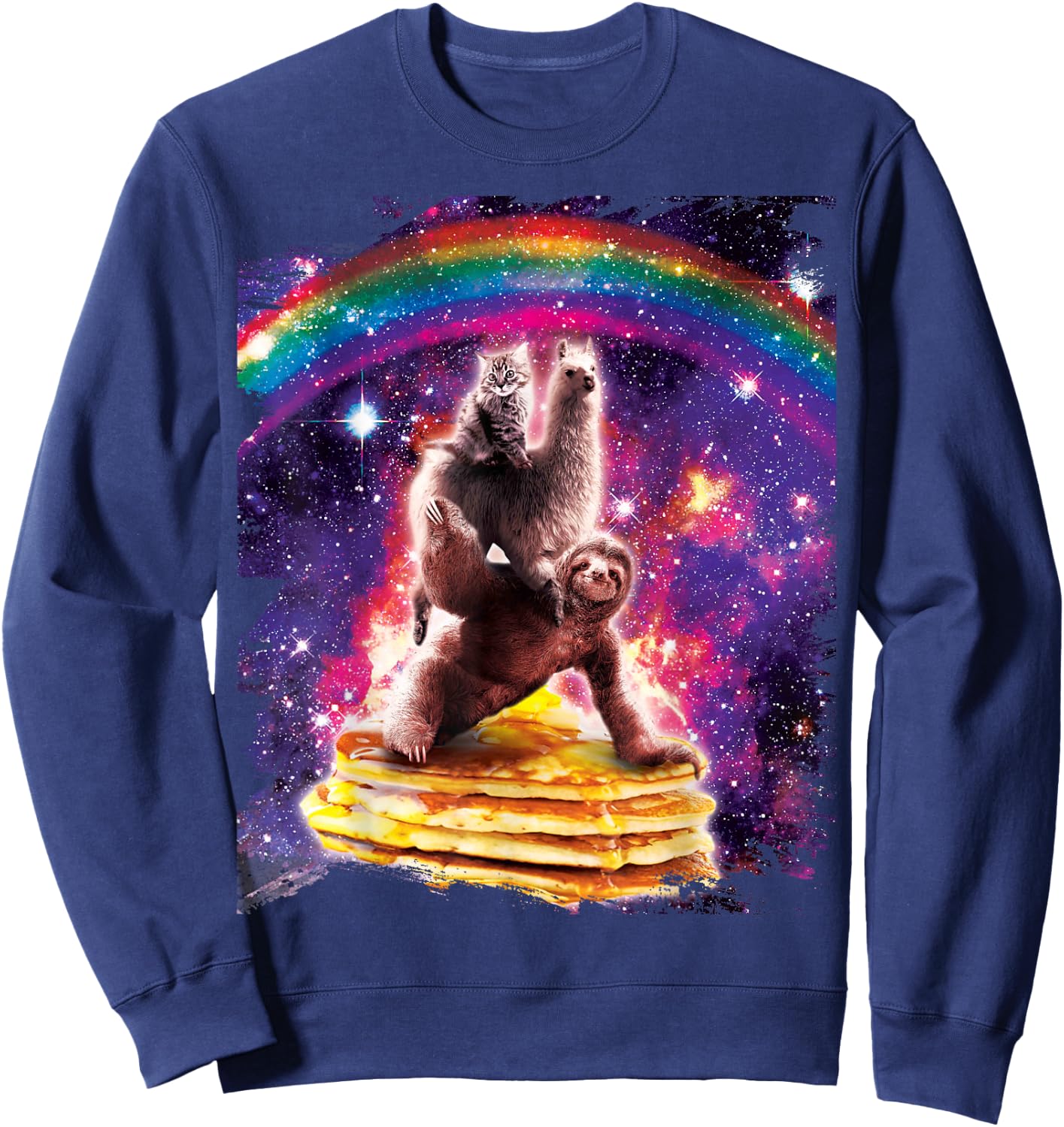 Space Cat Sloth Riding Pancakes Sweatshirt - Sweatshirt | Navy