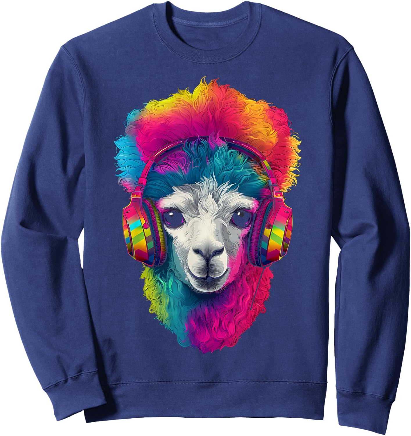 Alpaca Animal Headphones Art Motif Colorful Llama Sweatshirt - Sweatshirt | Navy