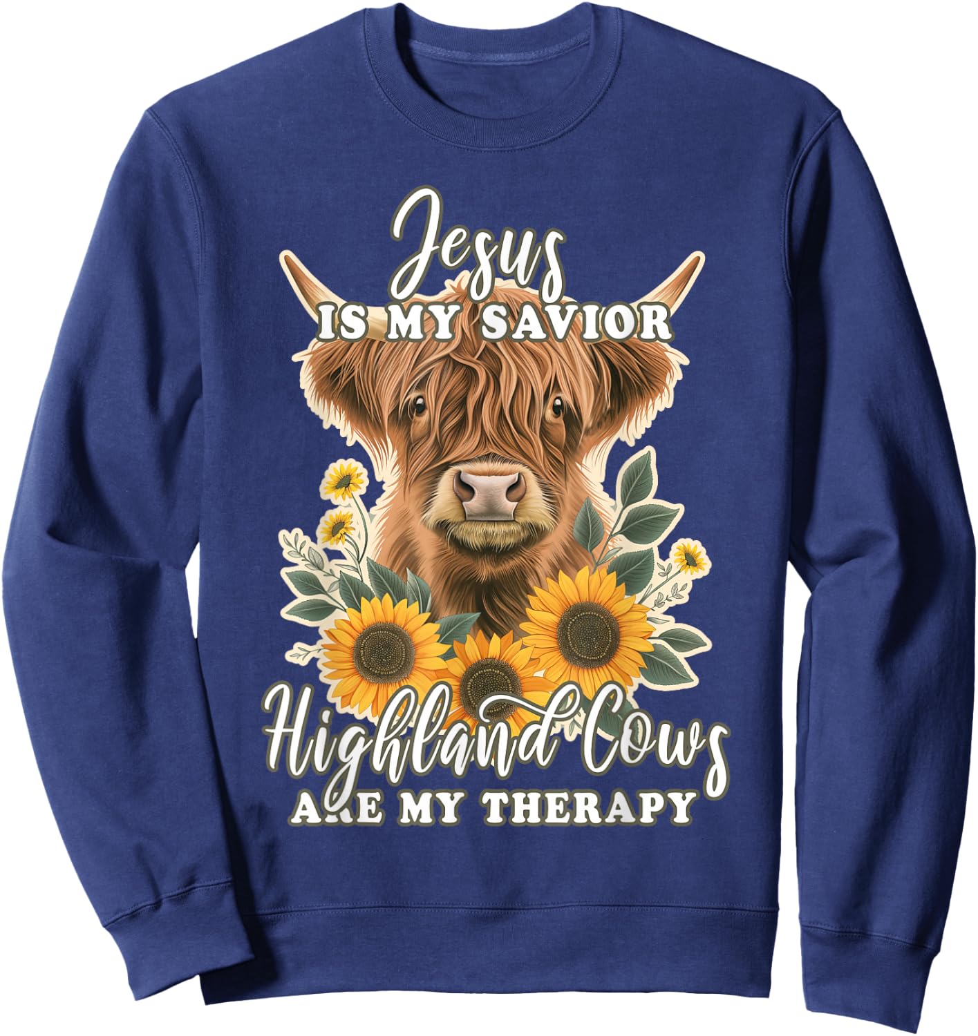 Highland Cow Jesus Christian Religious Highland Cow Sweatshirt - Sweatshirt | Navy