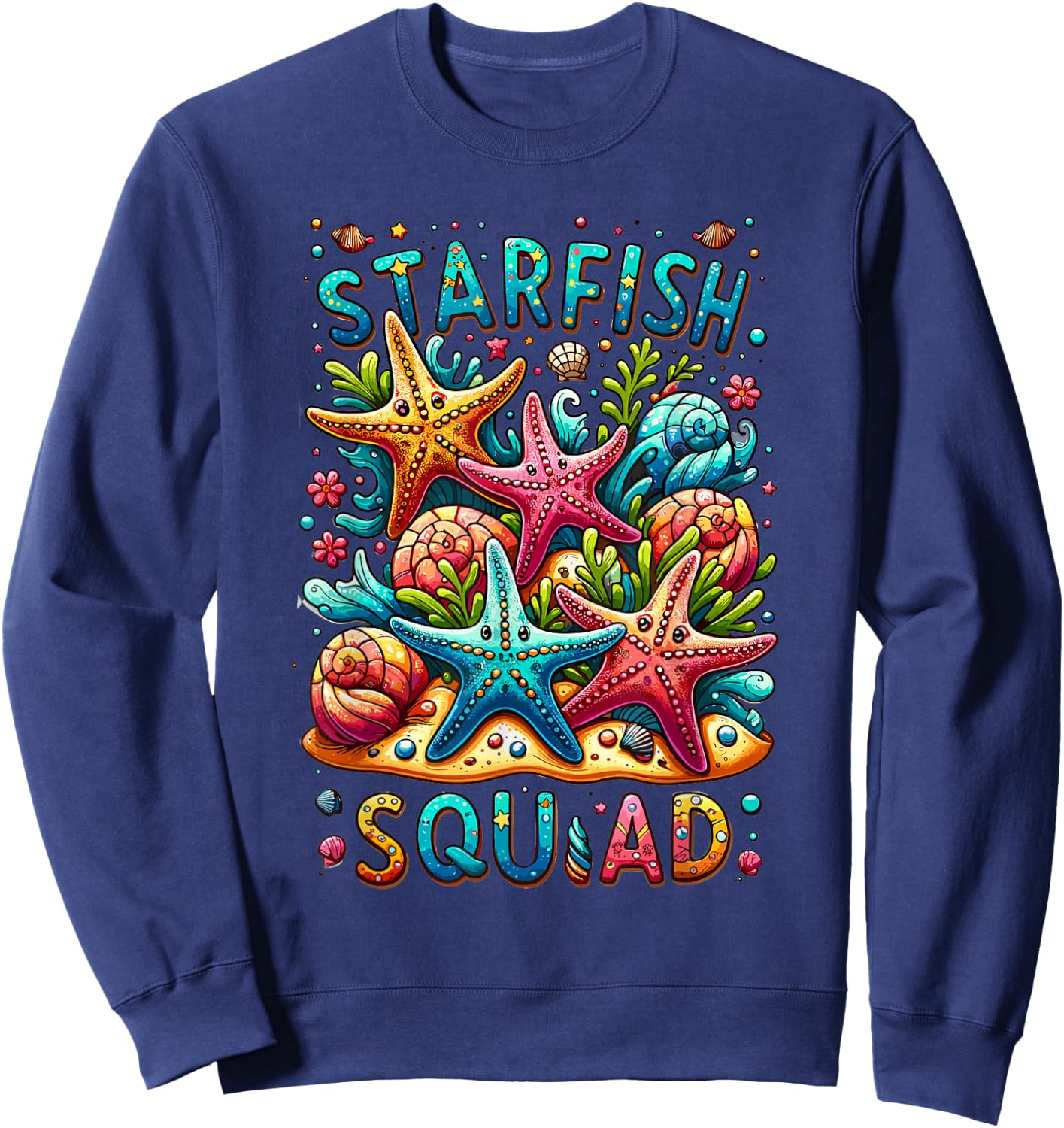 Cute Starfish Squad Ocean Beach Summer Nautical Women Kids Sweatshirt - Sweatshirt | Navy