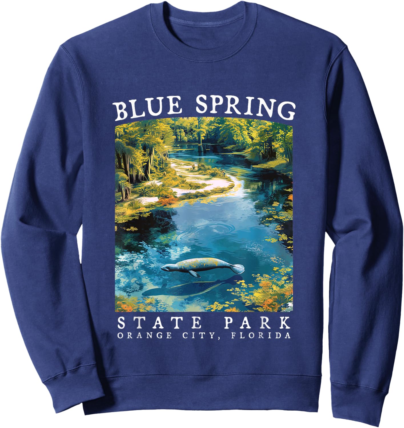 Blue Spring Manatee Nature Lover Florida Vintage Graphic Sweatshirt - Sweatshirt | Navy