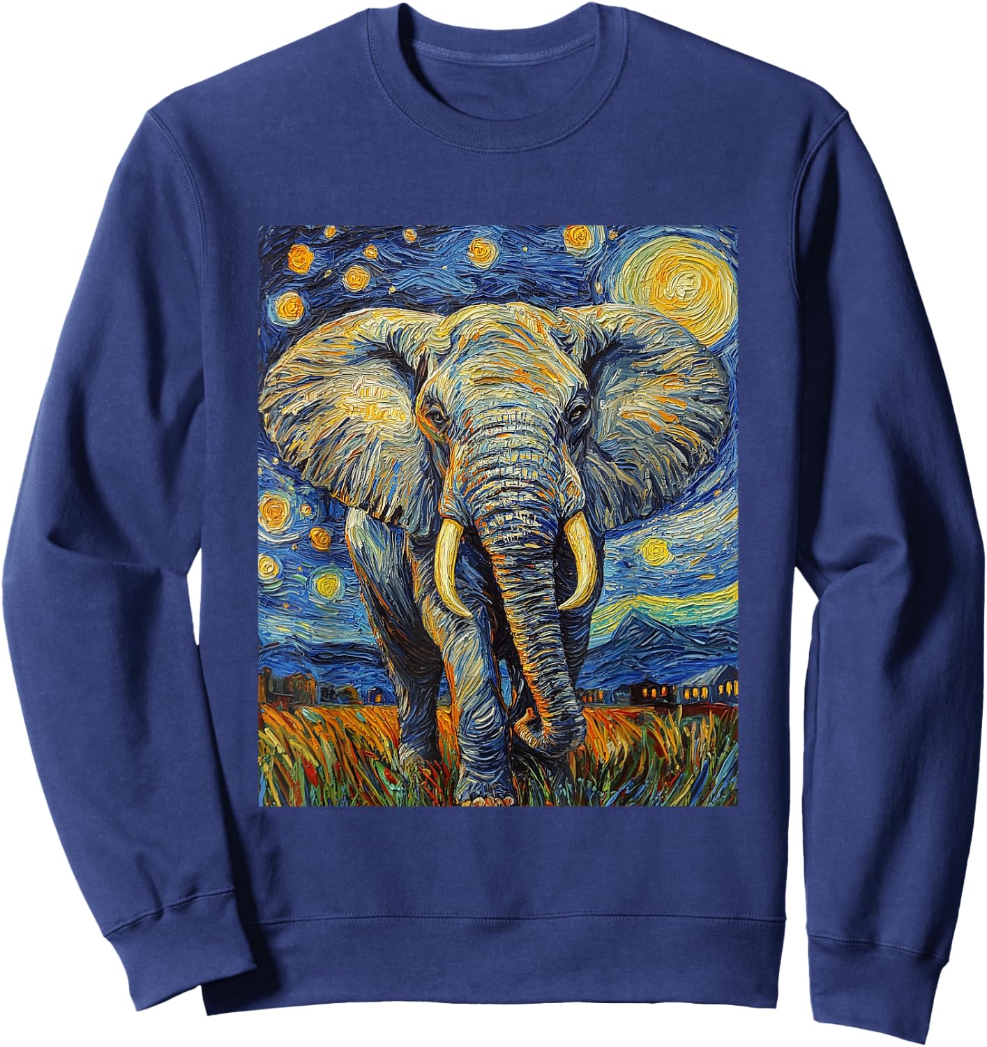 Cute Elephant Africa - Van Gogh Style - Starry Night Sweatshirt - Sweatshirt | Navy