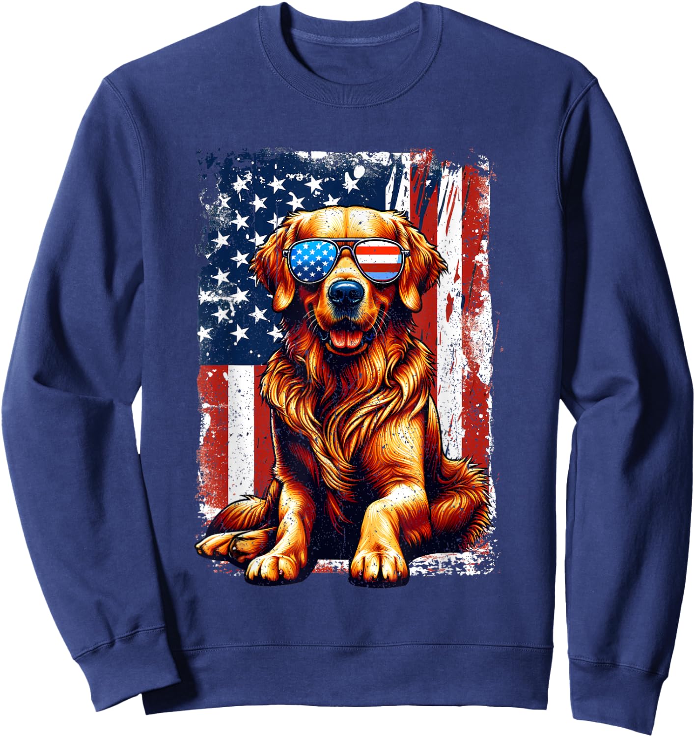 Vintage Golden Retriever Dog American US USA Flag Pets Lover Sweatshirt - Sweatshirt | Navy