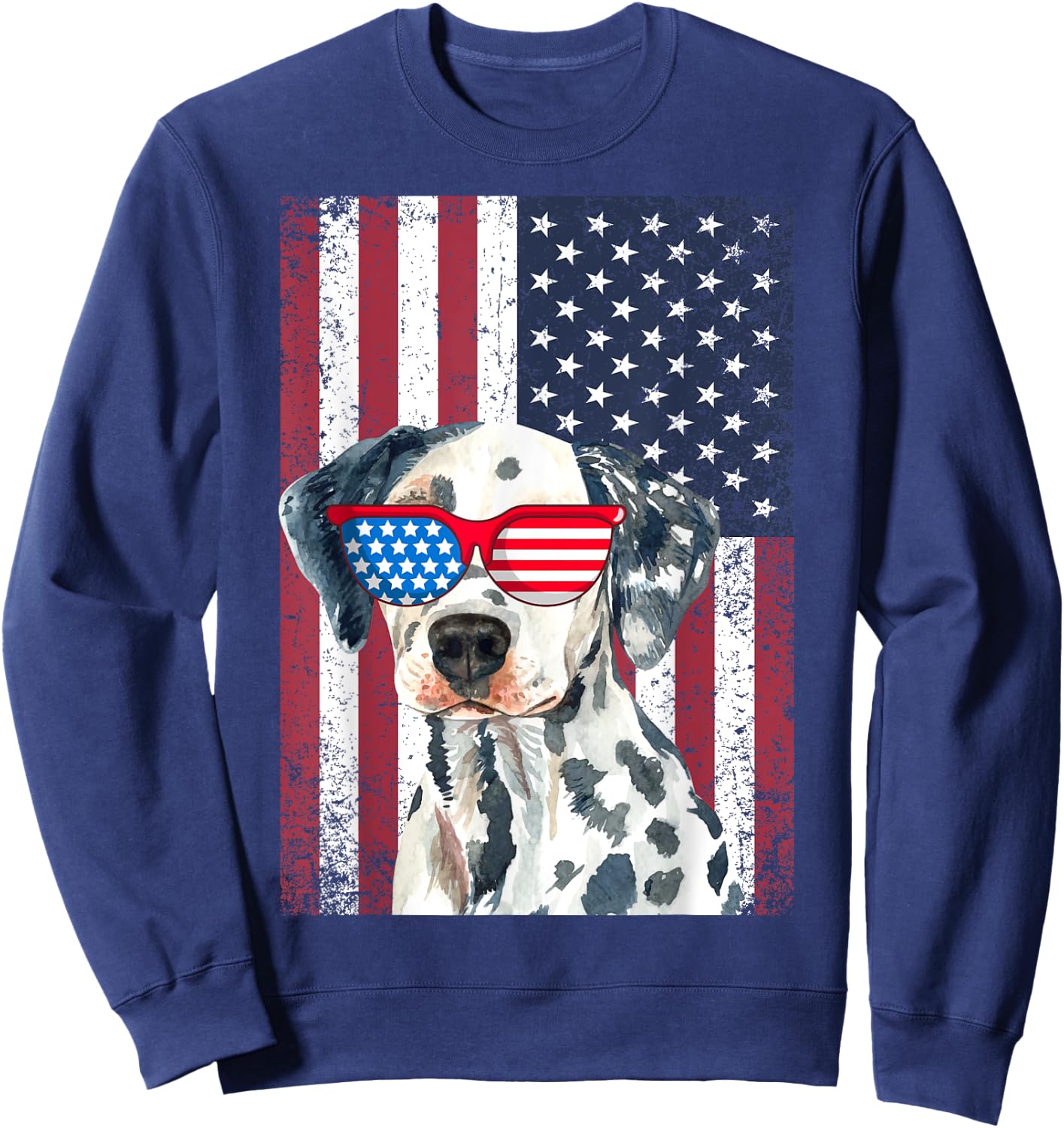 Patriotic Dalmatian 4th of July Sunglasses USA American Flag Sweatshirt - Sweatshirt | Navy