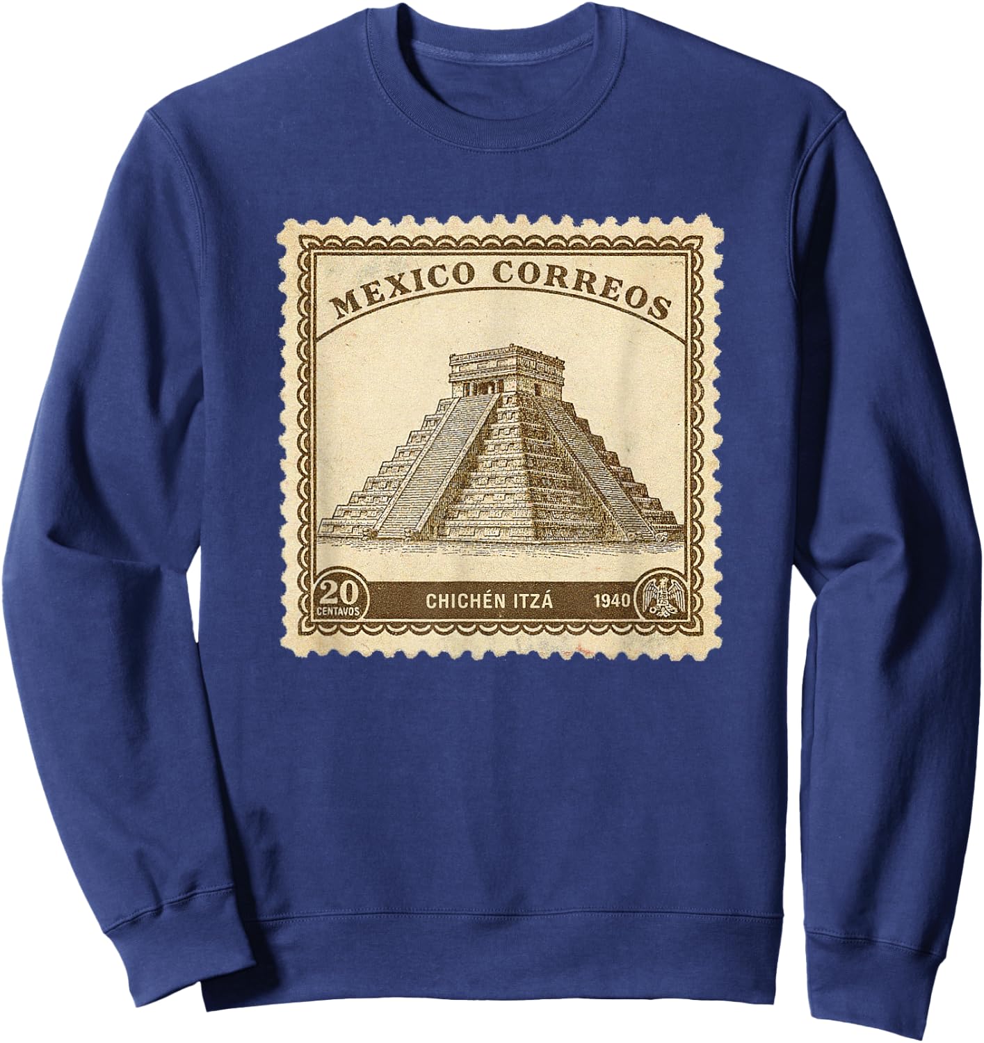 Chichen Itza Mexico 1940 Vintage Stamp Classic Mayan Pyramid Sweatshirt - Sweatshirt | Navy
