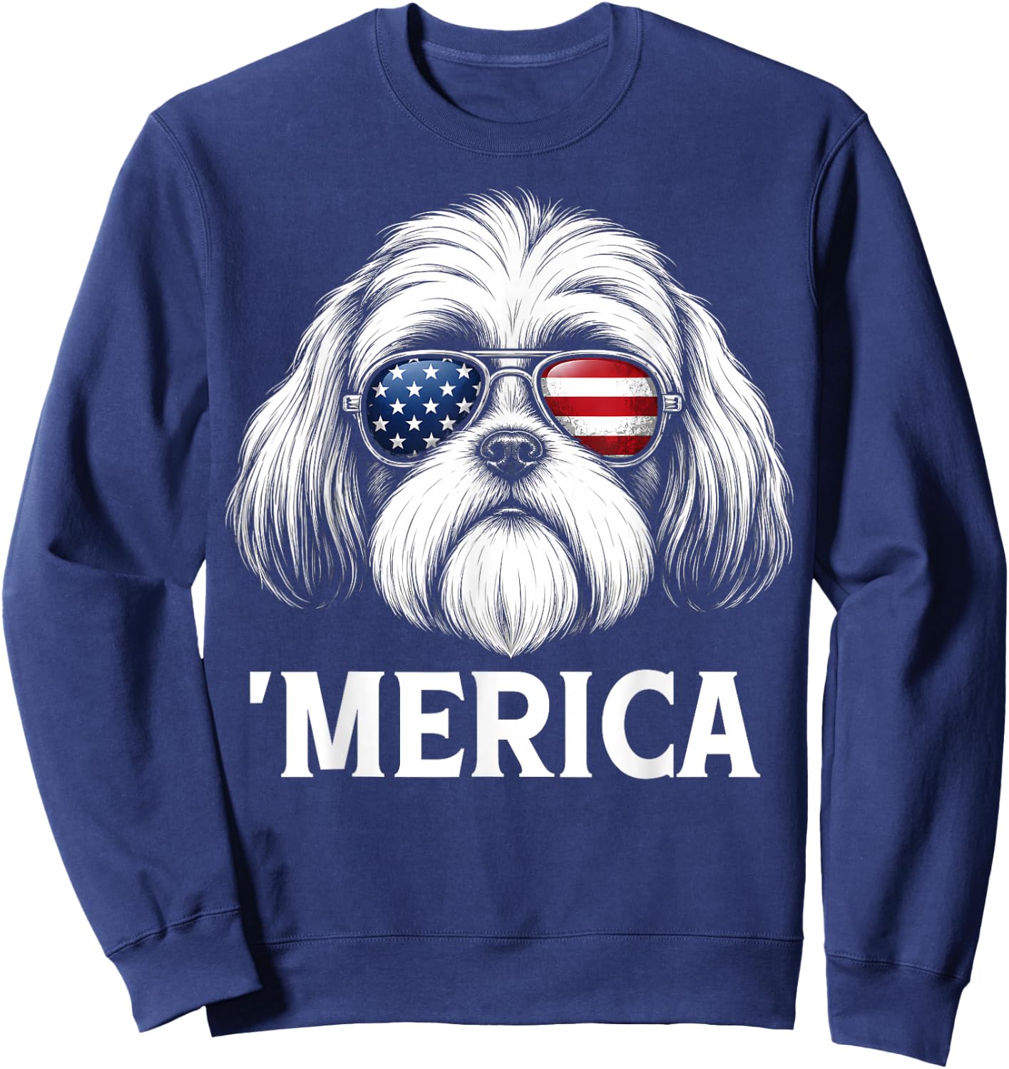 Patriotic Shih Tzu Dog 'Merica American Flag USA 4th of July Sweatshirt - Sweatshirt | Navy