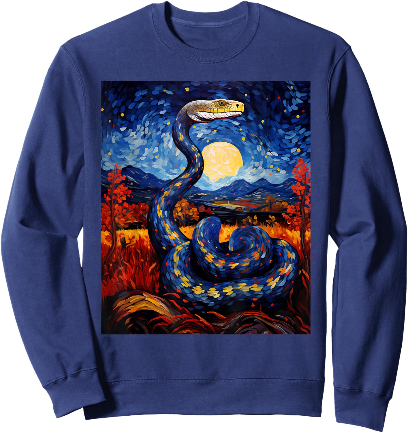 Surrealism Starry Night King Snake Cobra Sweatshirt - Sweatshirt | Navy