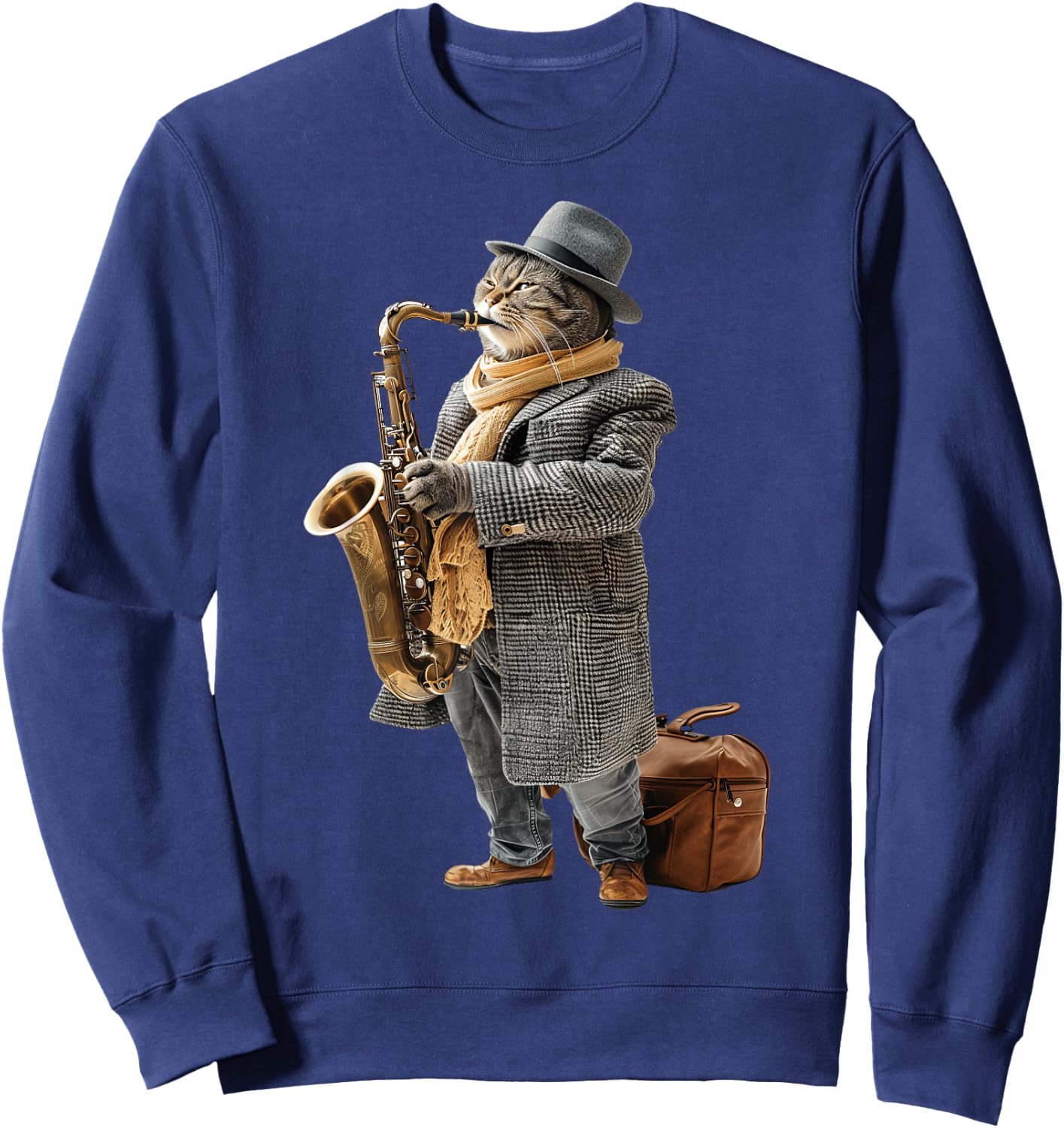 Cat Saxophone Sweatshirt - Sweatshirt | Navy