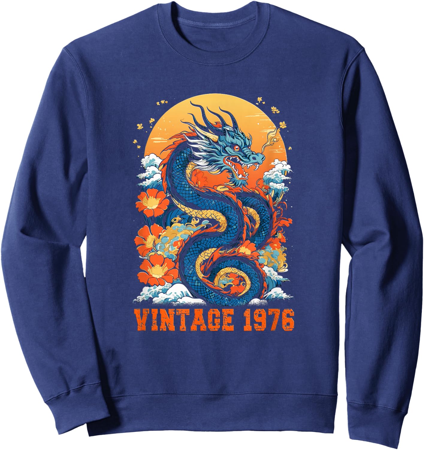Vintage 1976 Classic Retro Dragon Graphic 48th Birthday Men Sweatshirt - Sweatshirt | Navy