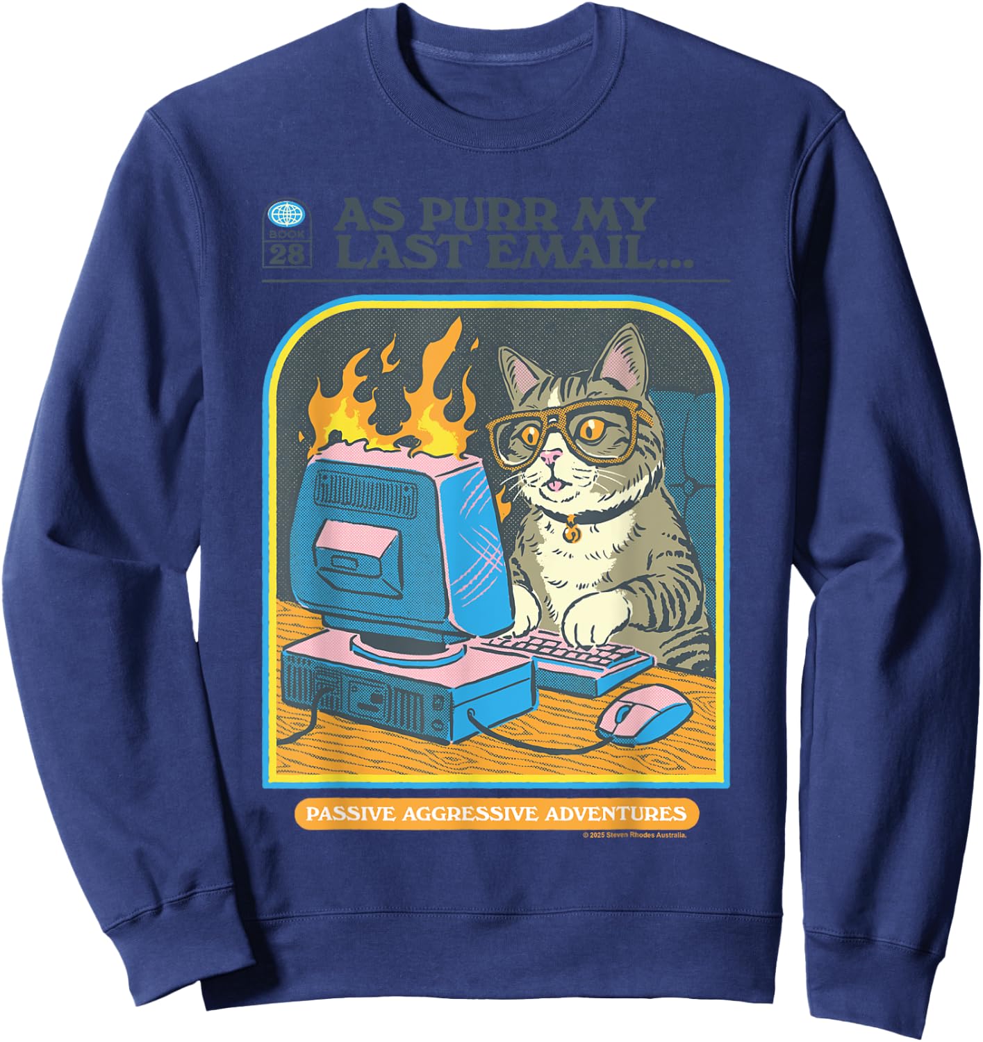 My Last Email Cat Sarcastic Retro Funny Adult Work Humor Sweatshirt - Sweatshirt | Navy