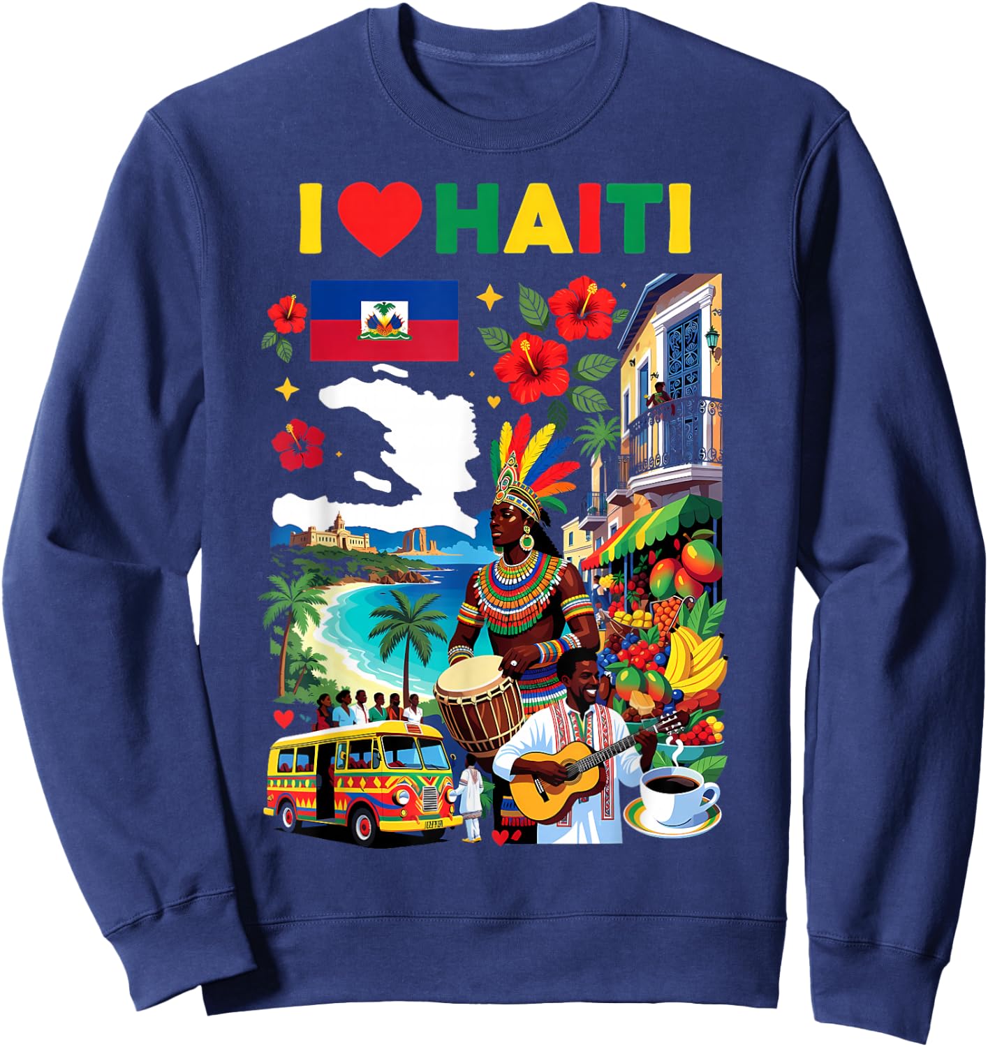 I Love Haiti Haitian Sweatshirt - Sweatshirt | Navy