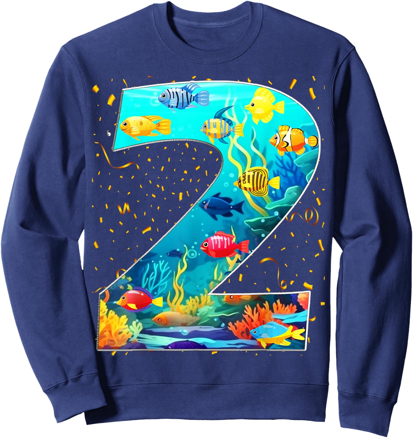 2nd Birthday Party 2 Year Old Sea Fish Aquarium Birthday Boy Sweatshirt - Sweatshirt | Navy