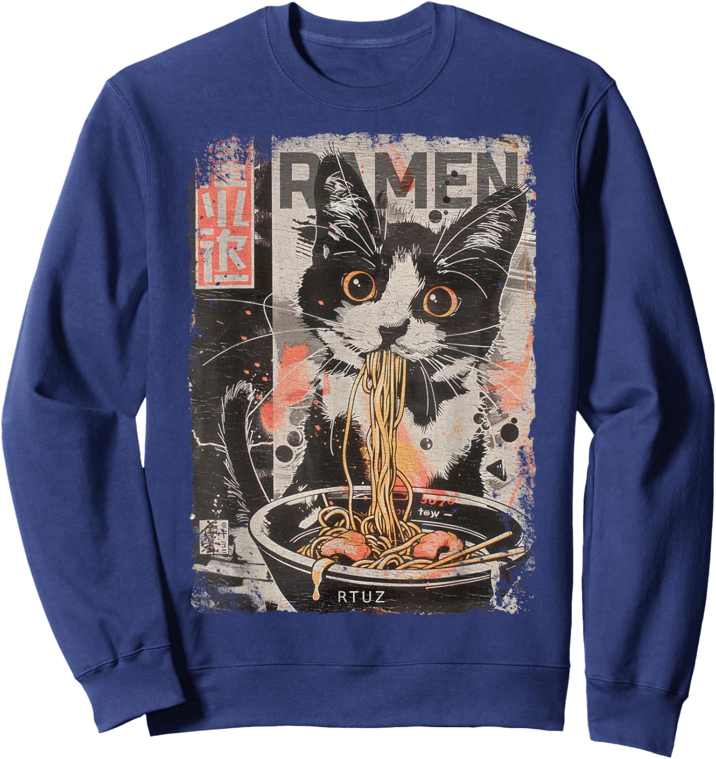 Cat Ramen Noodle Japanese Anime Manga Ramen Kawaii Cat , black Sweatshirt - Sweatshirt | Navy