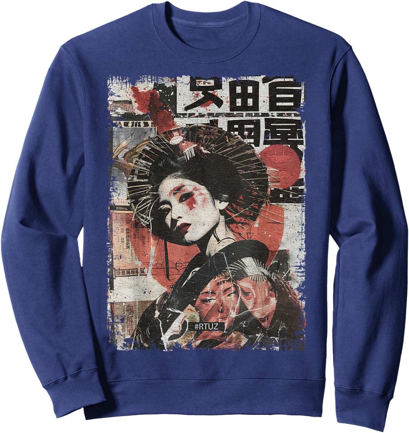 Hip Hop Y2K Vintage Hipster Edgy Urban Streetwear Geisha Sweatshirt - Sweatshirt | Navy