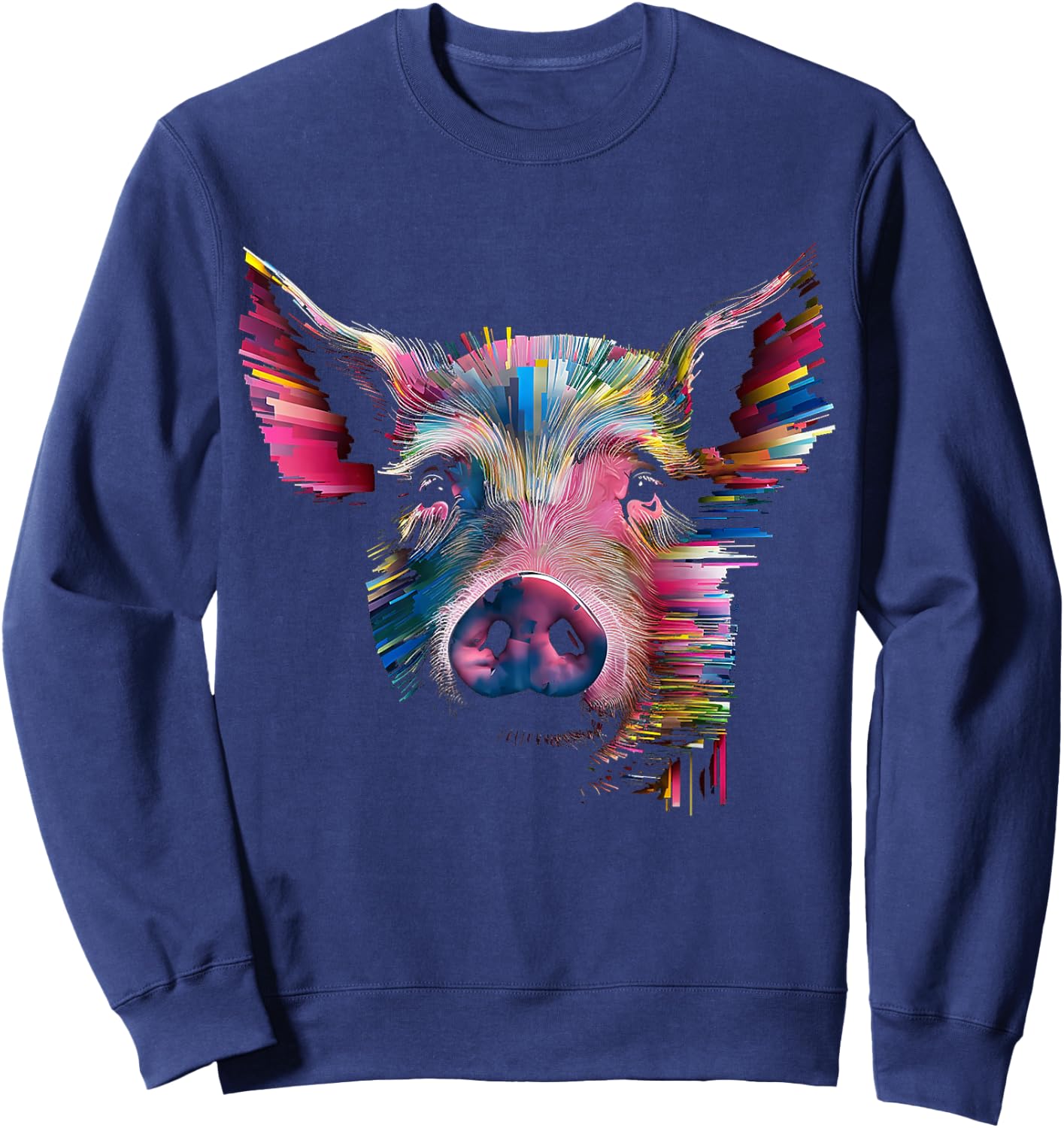 Pig Abstract Geometric Animal Colorful Art Graphic Pig Sweatshirt - Sweatshirt | Navy