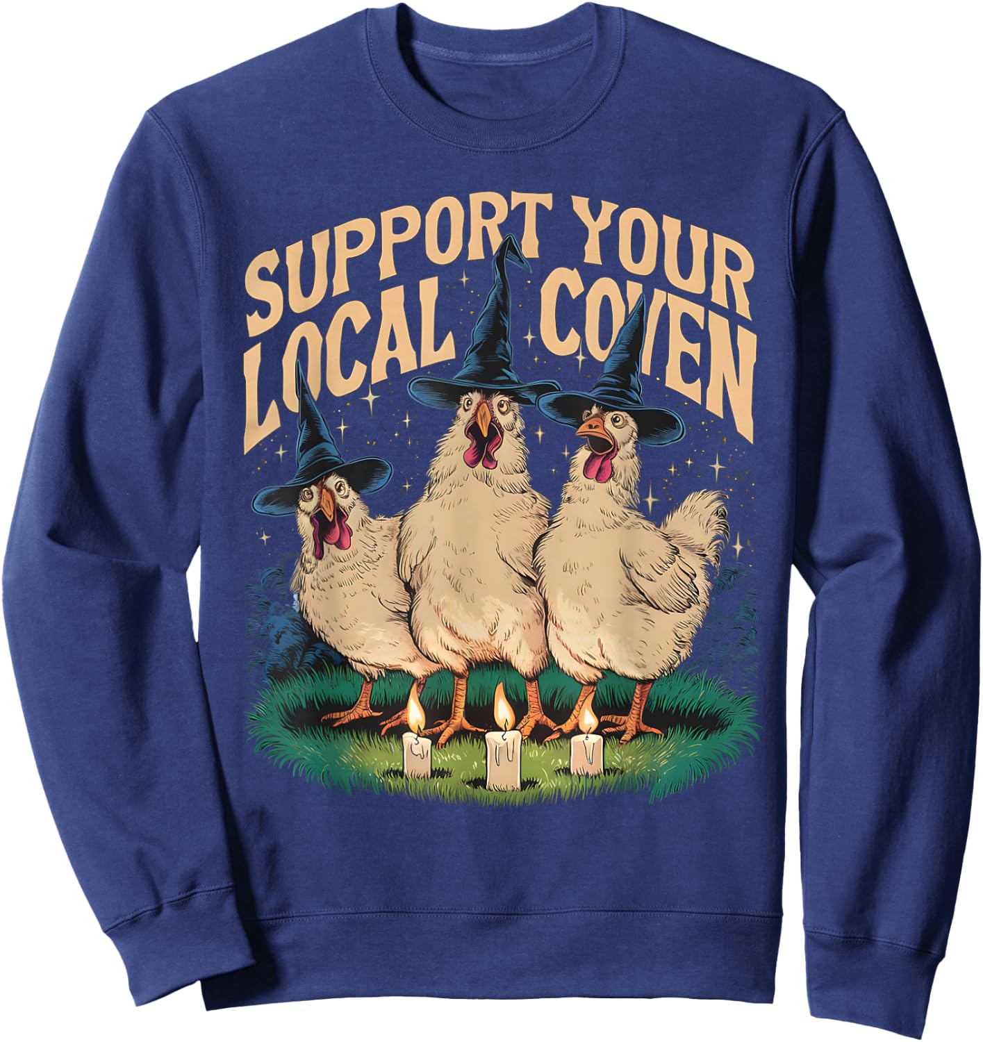Support Your Local Coven Funny Farm Witch Chicken Halloween Sweatshirt - Sweatshirt | Navy