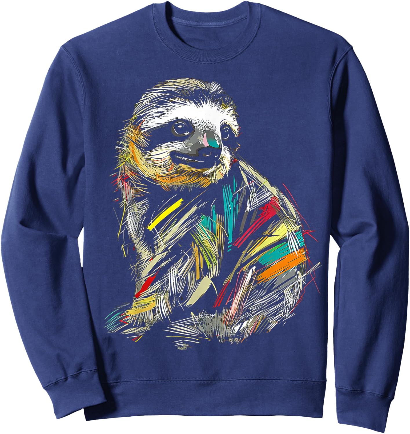 Sloth Colorful Drawing Animal Art Graphic Sloth Sweatshirt - Sweatshirt | Navy