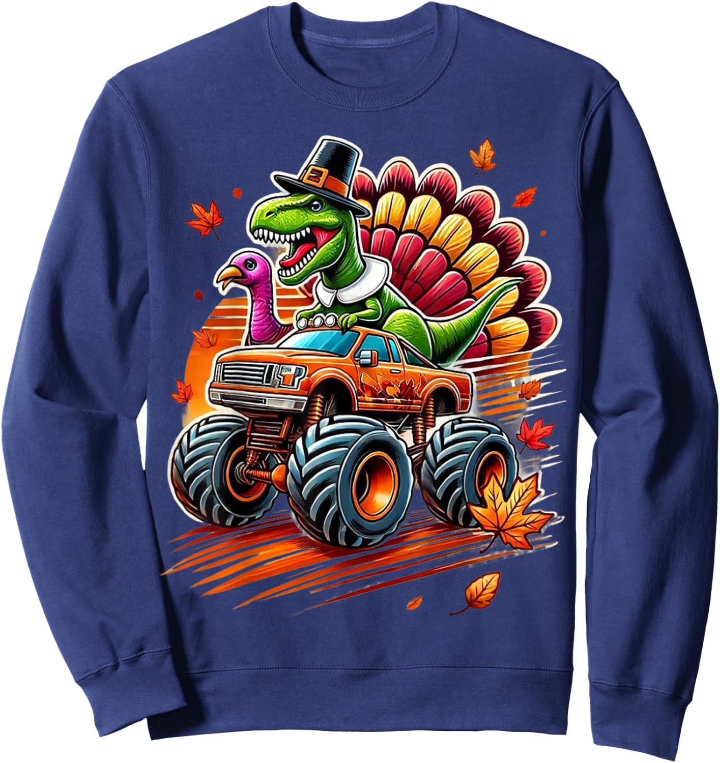 Funny Boys Thanksgiving Shirt Outfit Fall Shirts Kids T Rex Sweatshirt - Sweatshirt | Navy