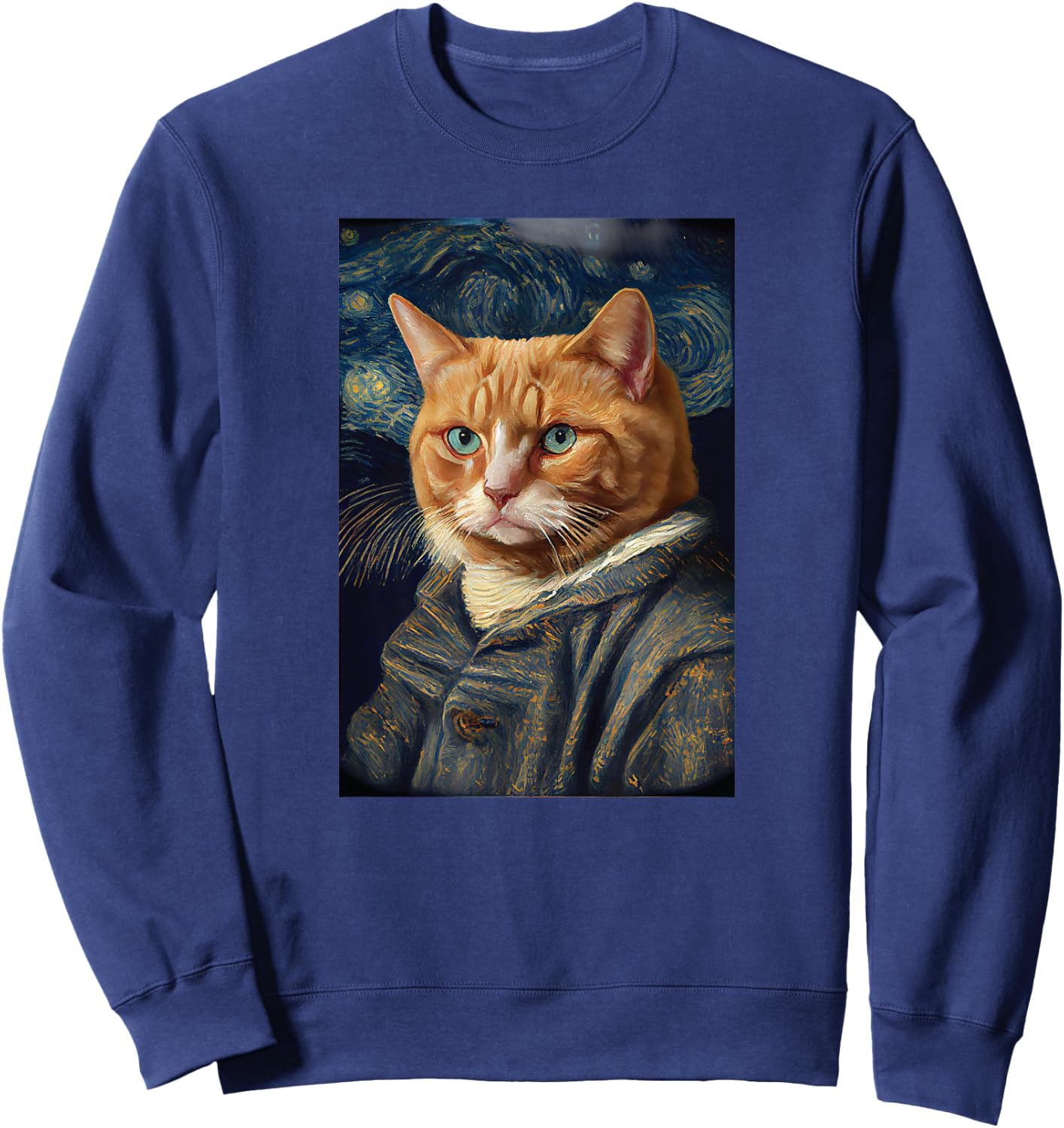 Funny Cat Art Painting Lover cats kitty kitten Starry Night Sweatshirt - Sweatshirt | Navy