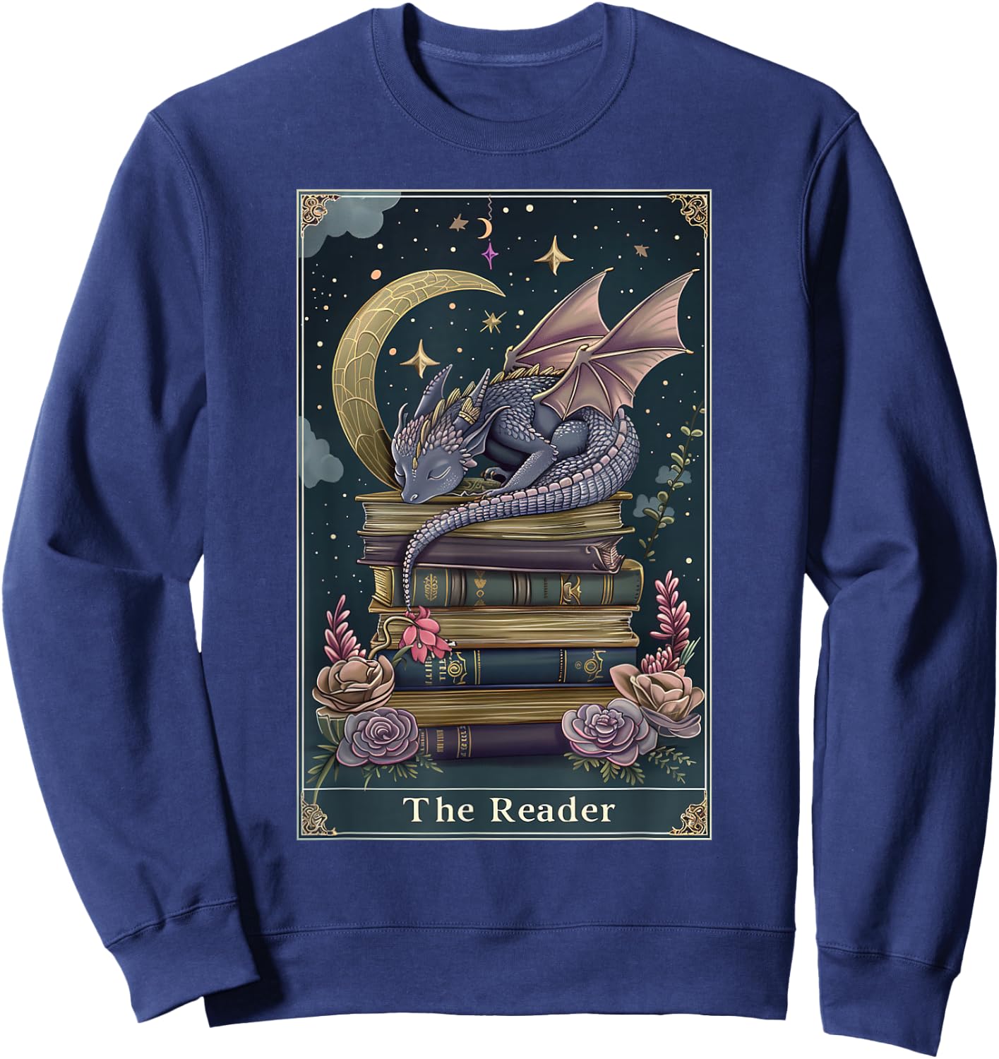 The Reader Tarot Card Book Dragon Romantasy Fantasy Bookish Sweatshirt - Sweatshirt | Navy