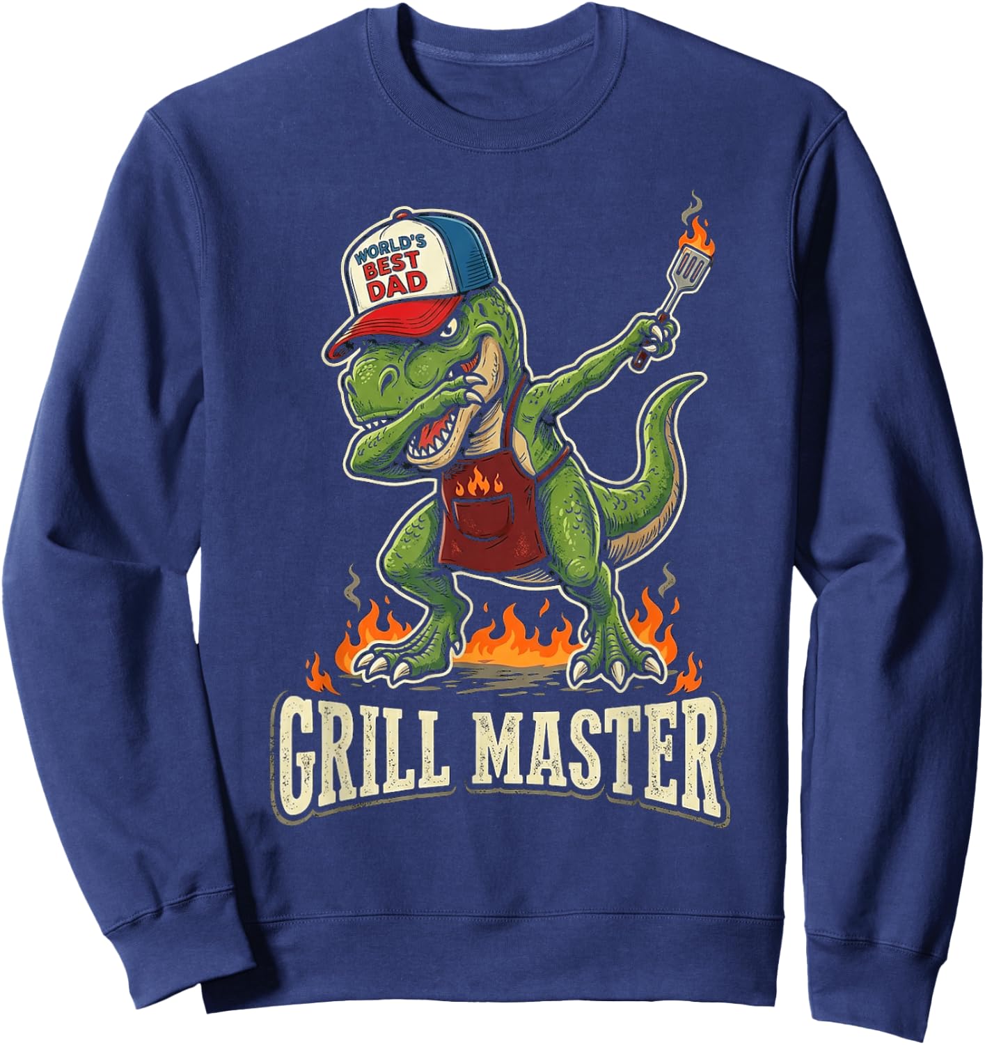 Funny Dinosaur BBQ Grilling Dad Father's Day Summer Cookout Sweatshirt - Sweatshirt | Navy
