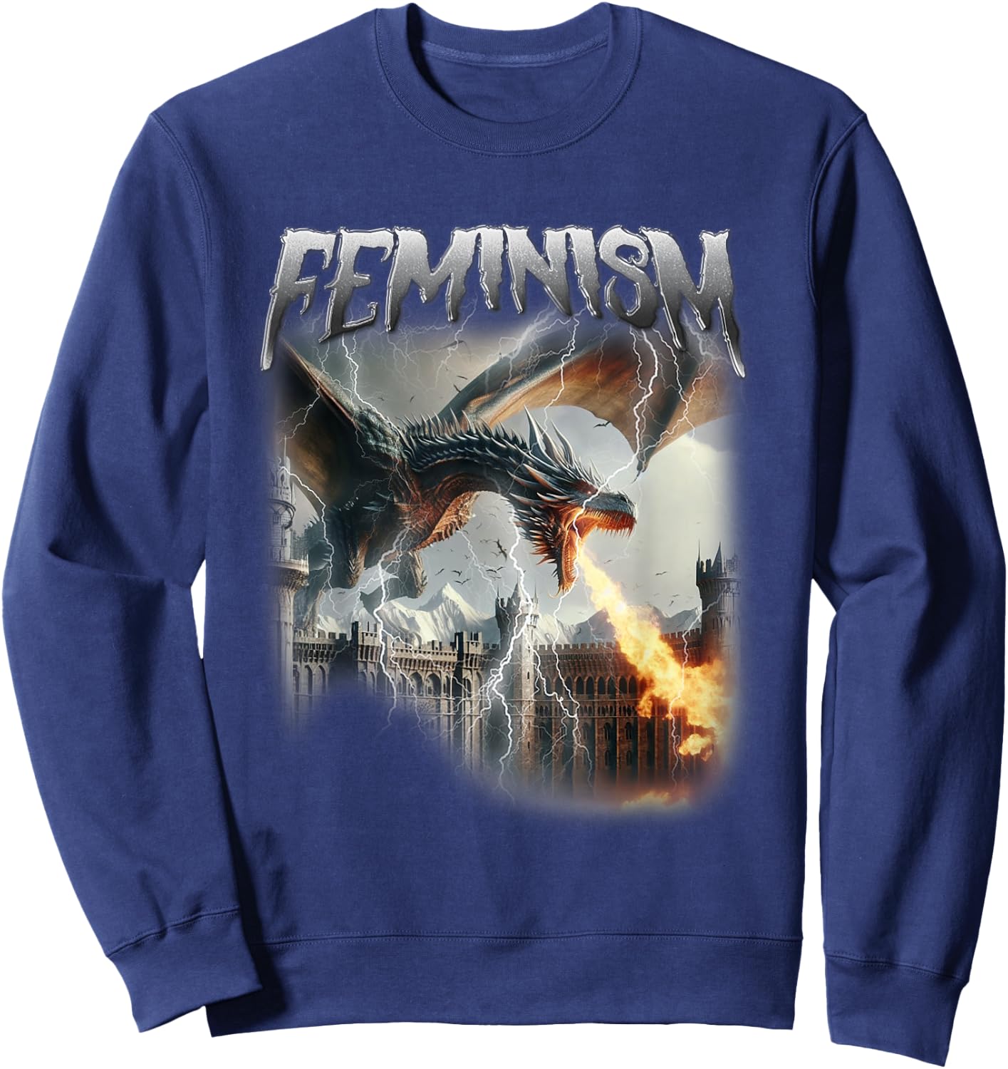 Feminism Dragon Fantasy Feminist Dark Academia Women Sweatshirt - Sweatshirt | Navy