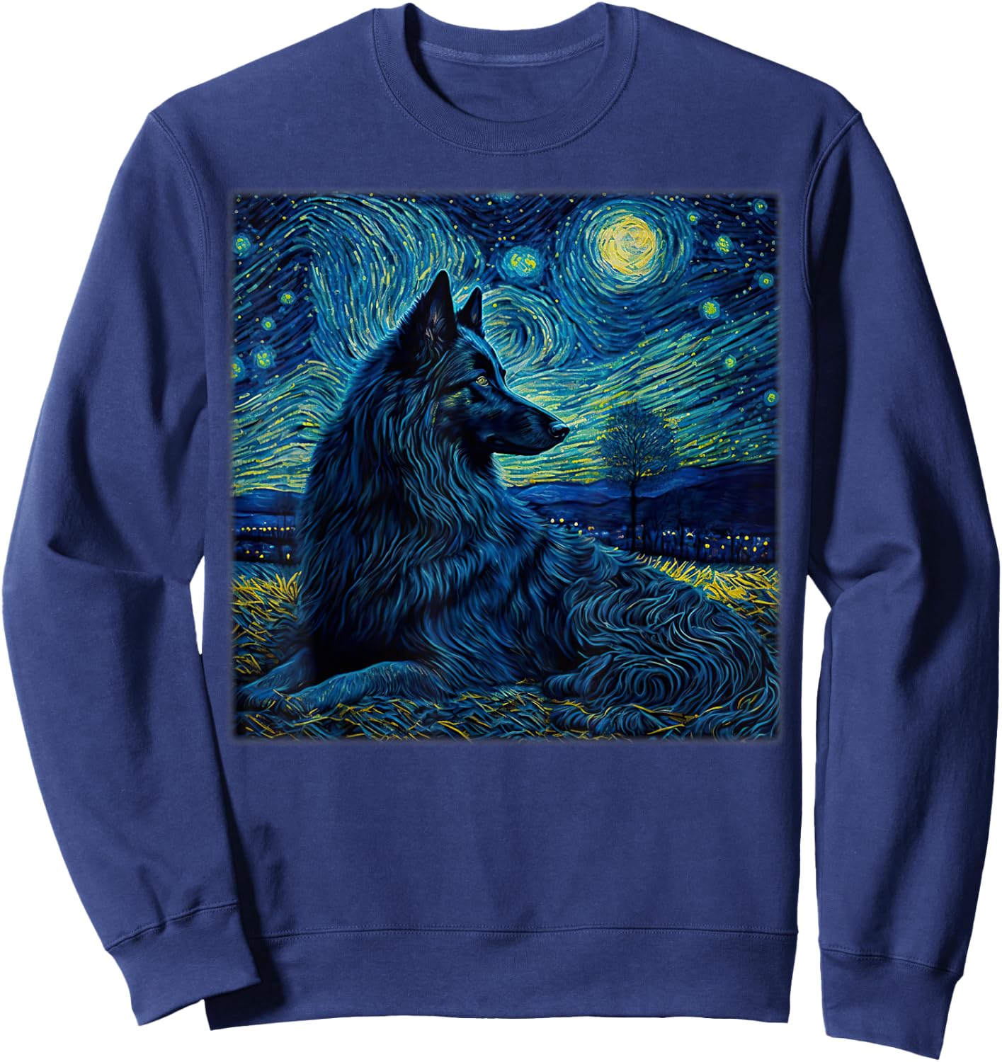 Surrealism Starry Night Belgian Shepherd Dog Sweatshirt - Sweatshirt | Navy