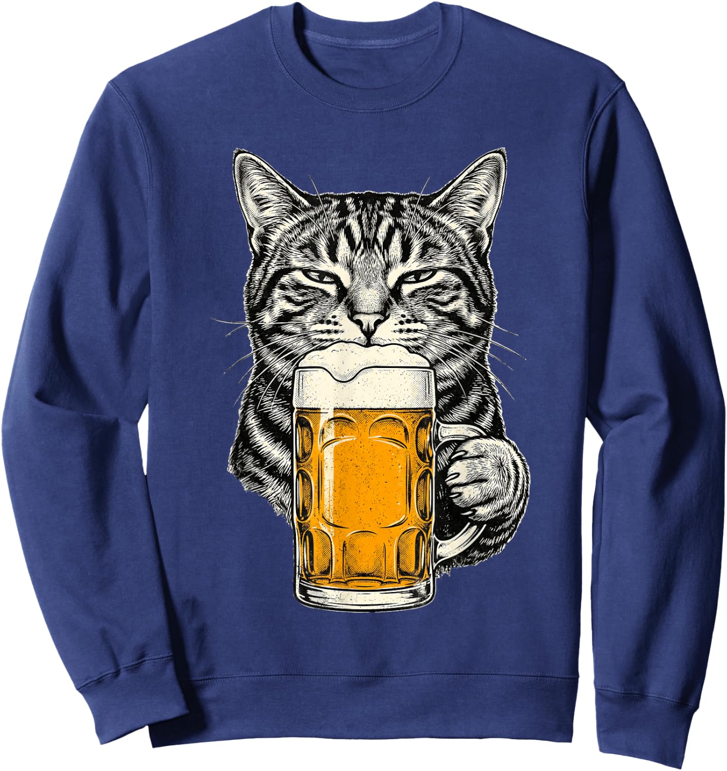 Cat Drinking Beer Funny Retro Vintage Tabby Cat Lover Sweatshirt - Sweatshirt | Navy