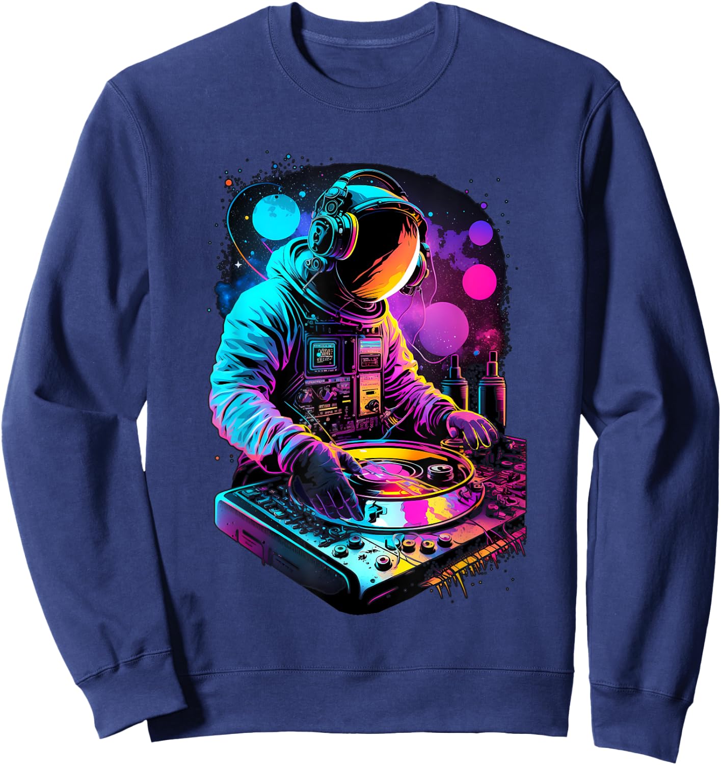 Astronaut DJ, Festival DJing EDM Psytrance Techno Retro , Black Sweatshirt - Sweatshirt | Navy