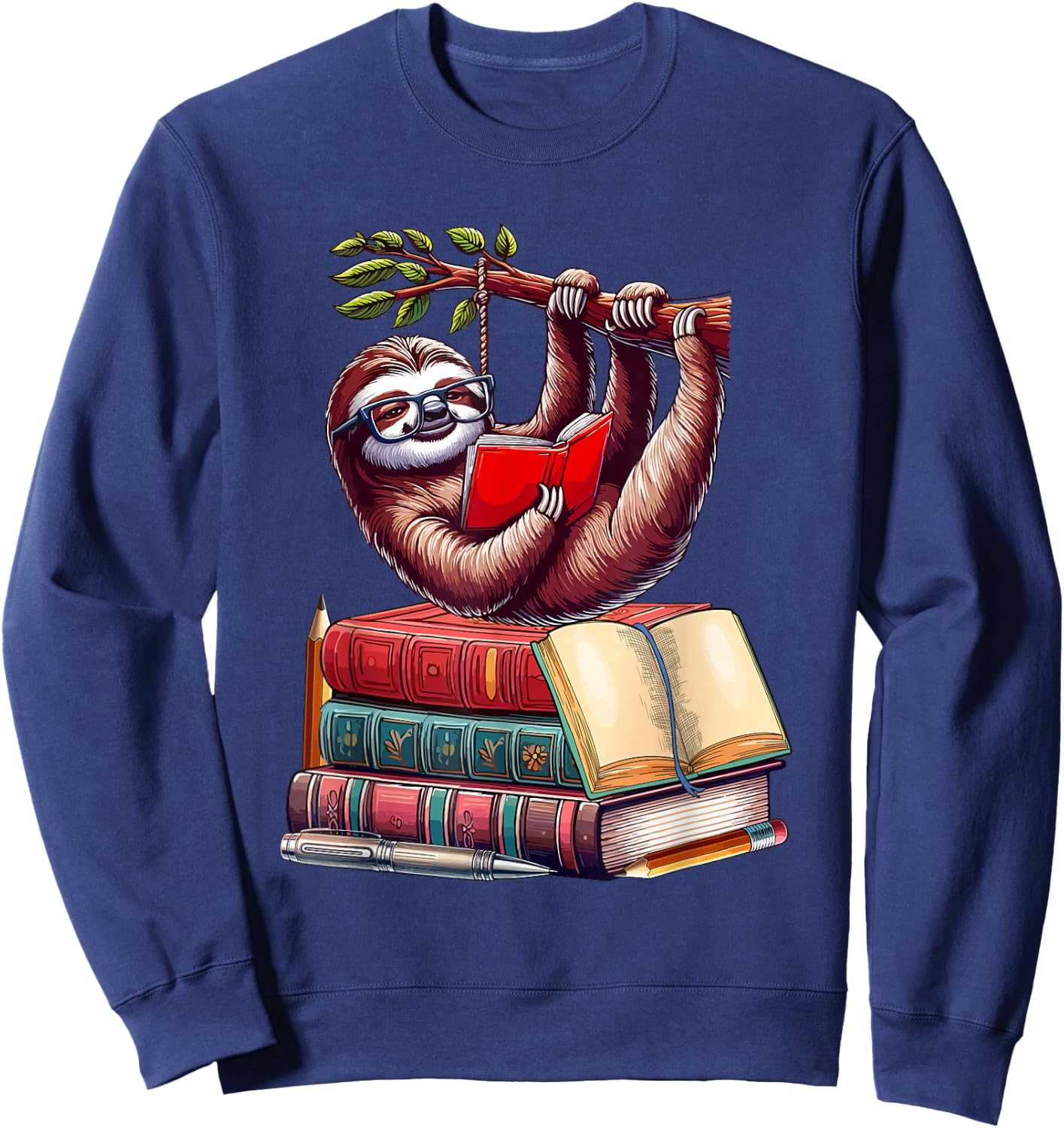 Sloth Reading Books Matching Bookworm Readers Librarian Sweatshirt - Sweatshirt | Navy