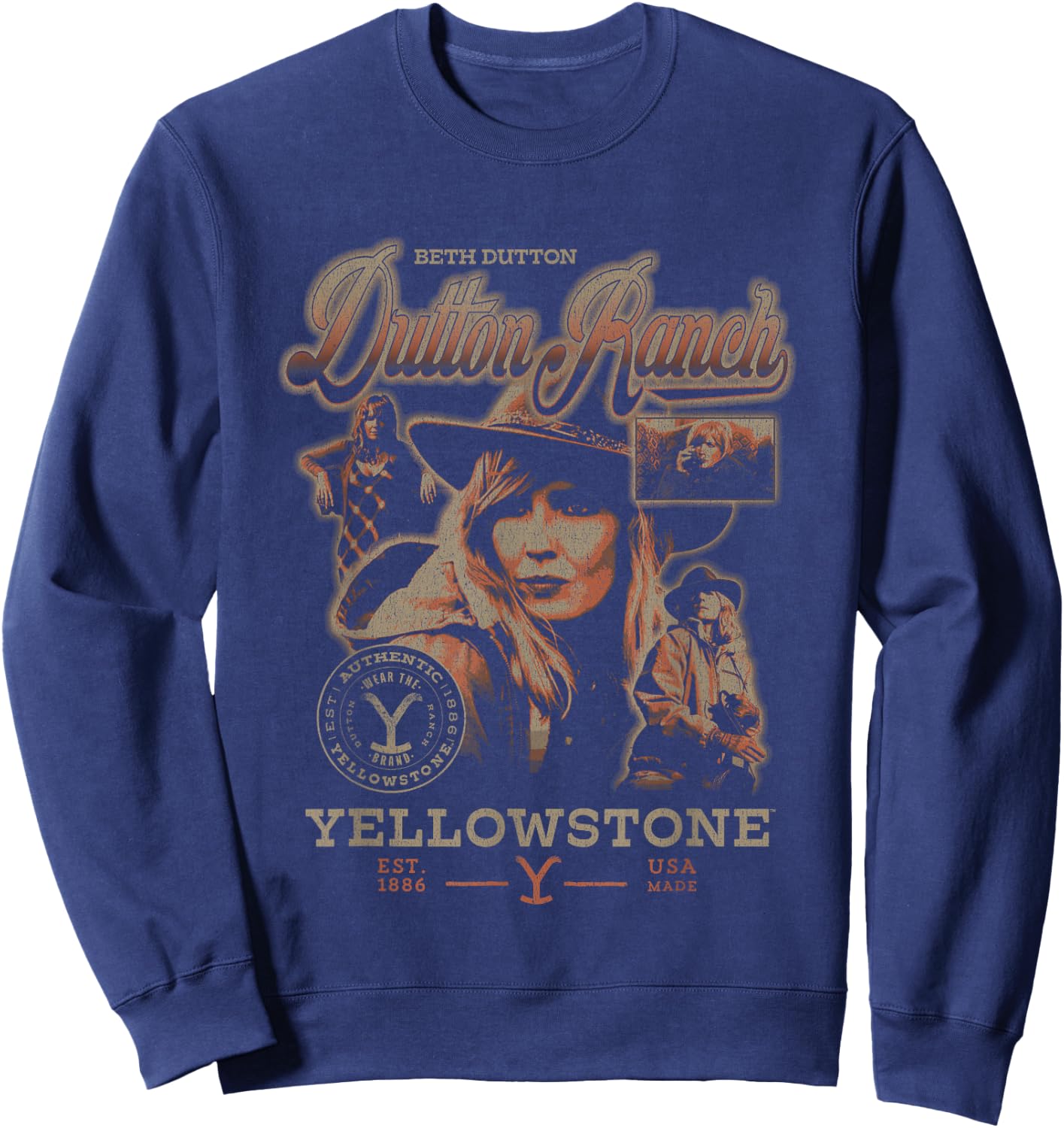 Yellowstone Iconic Beth Dutton Distressed Big Chest Poster Sweatshirt - Sweatshirt | Navy