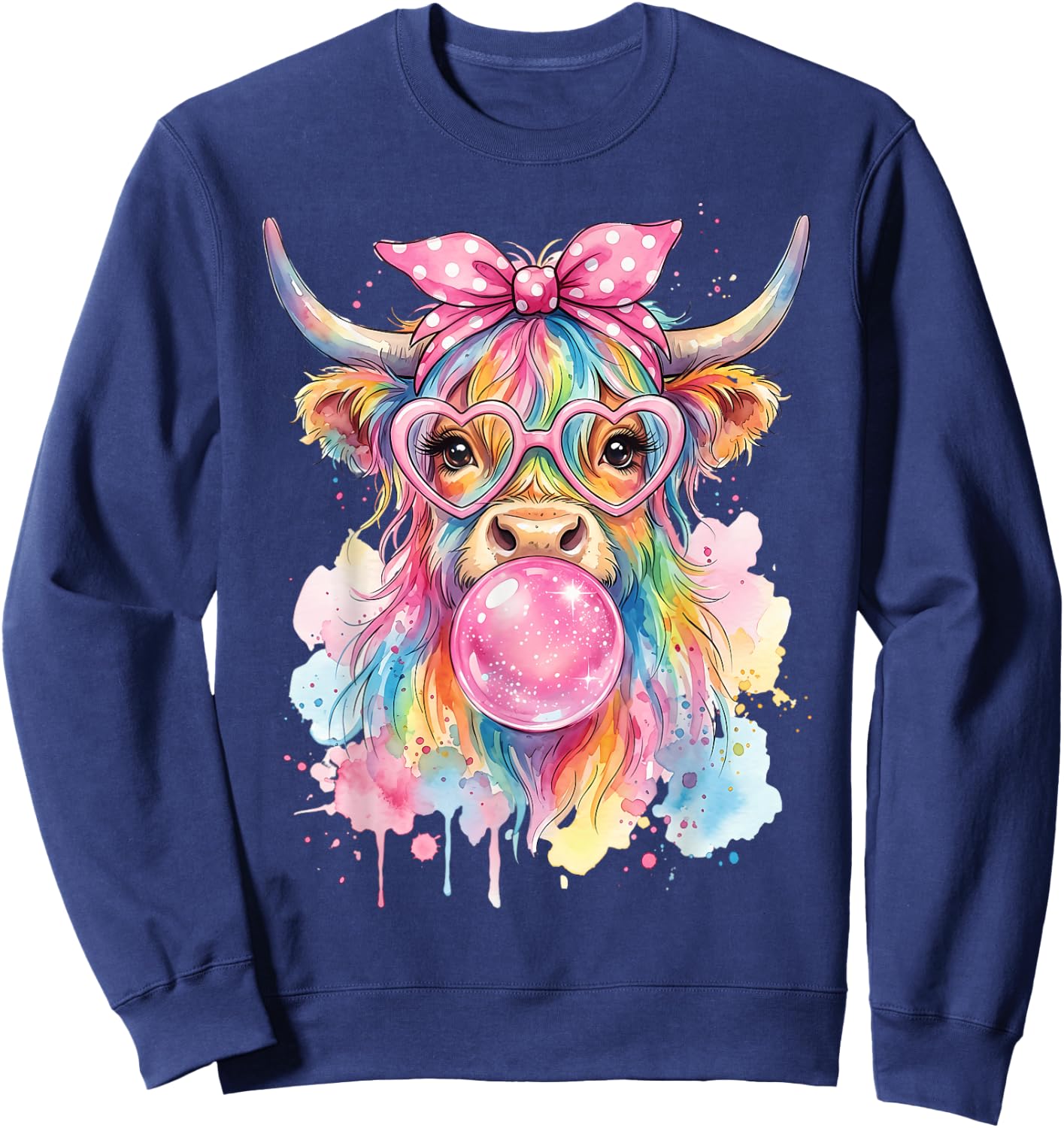 Highland Cow Blowing Bubblegum Sweatshirt - Sweatshirt | Navy