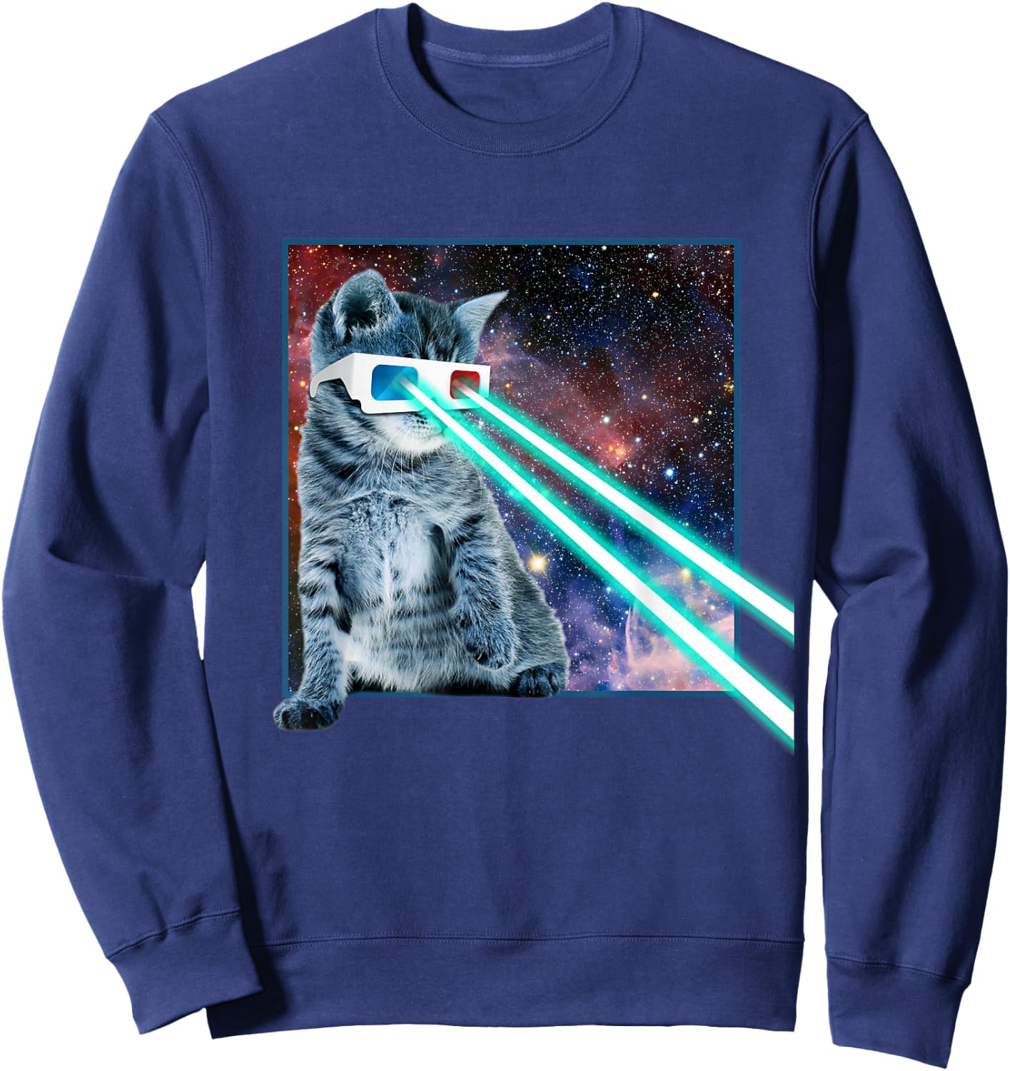 Laser Eyes Space Cat | Funny Kitty 3D Glasses Gift Sweatshirt - Sweatshirt | Navy