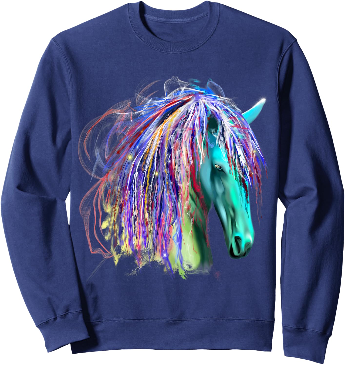 Colorful Rainbow Horse Head Shirt Sweatshirt - Sweatshirt | Navy