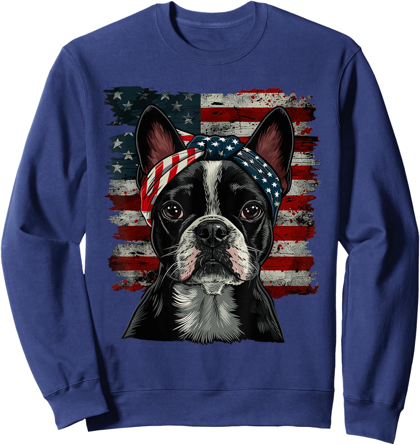 Boston Terrier Patriotic 4th Of July USA American Flag Sweatshirt - Sweatshirt | Navy