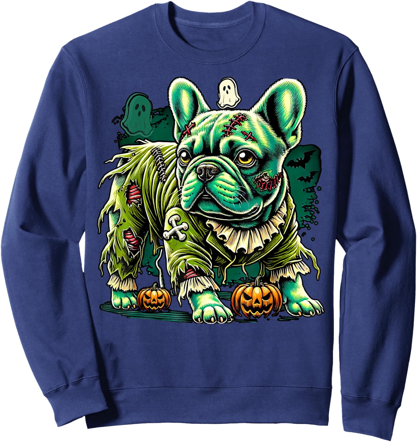 Zombie French Bulldog Halloween Dog Undead Puppy Costume Women Sweatshirt - Sweatshirt | Navy