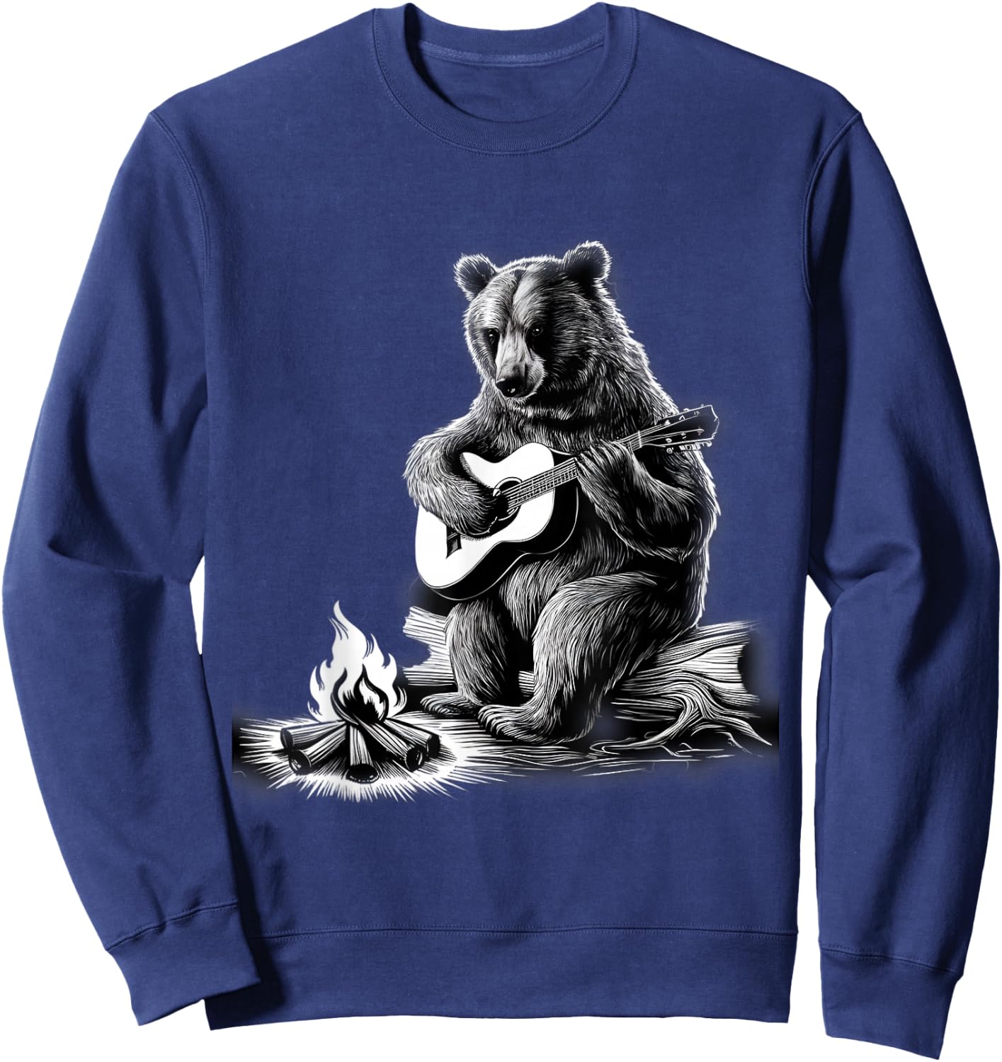 Bear Playing Guitar Rock on Campfire Bear Sweatshirt - Sweatshirt | Navy